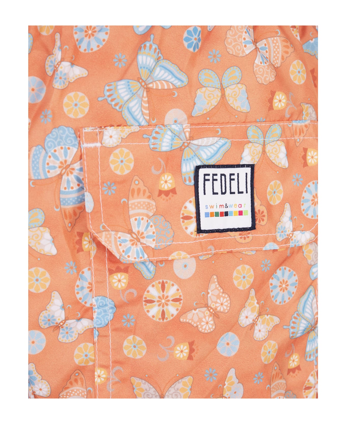 Fedeli Orange Swim Shorts With Butterfly Print - Orange