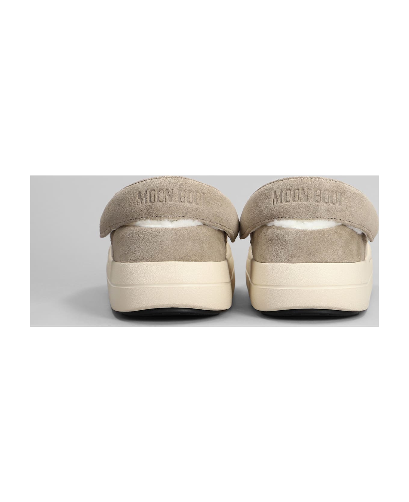 Moon Boot Mb Park Clog Slipper-mule In Beige Leather And Fabric - Neutro
