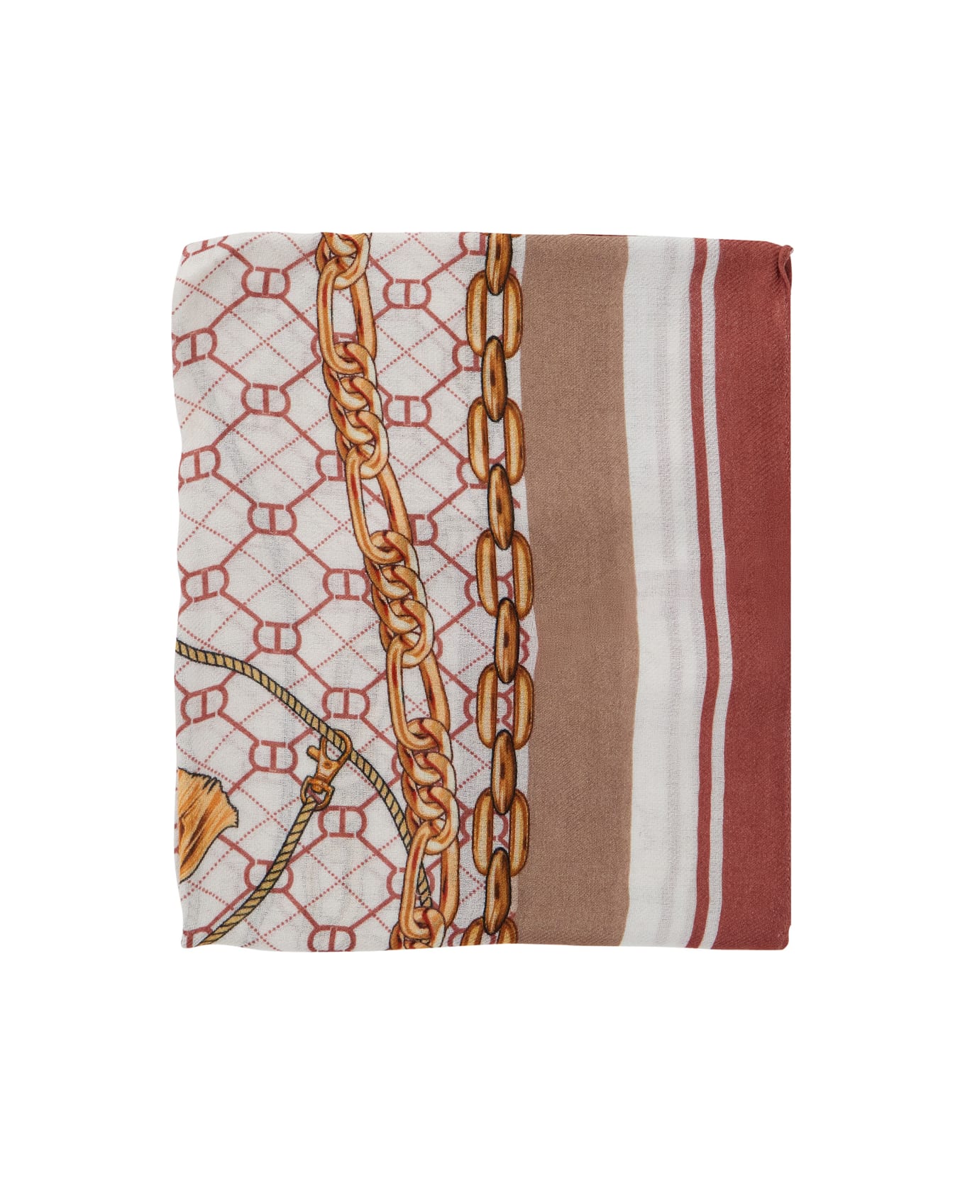 TwinSet Multicolor Scarf With Geometric Chain Print In Viscose Woman - Multicolor