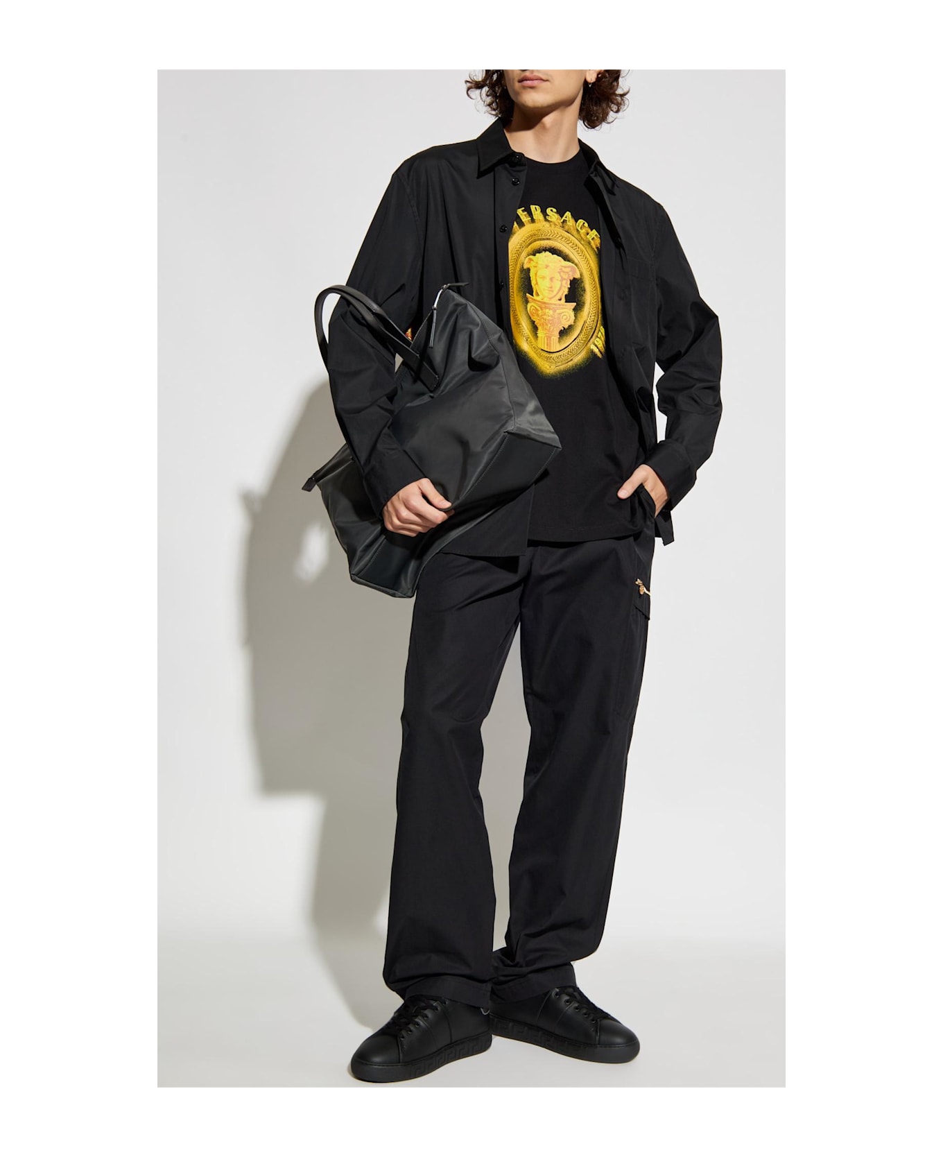 Versace T-shirt With Printed Logo - BLACK