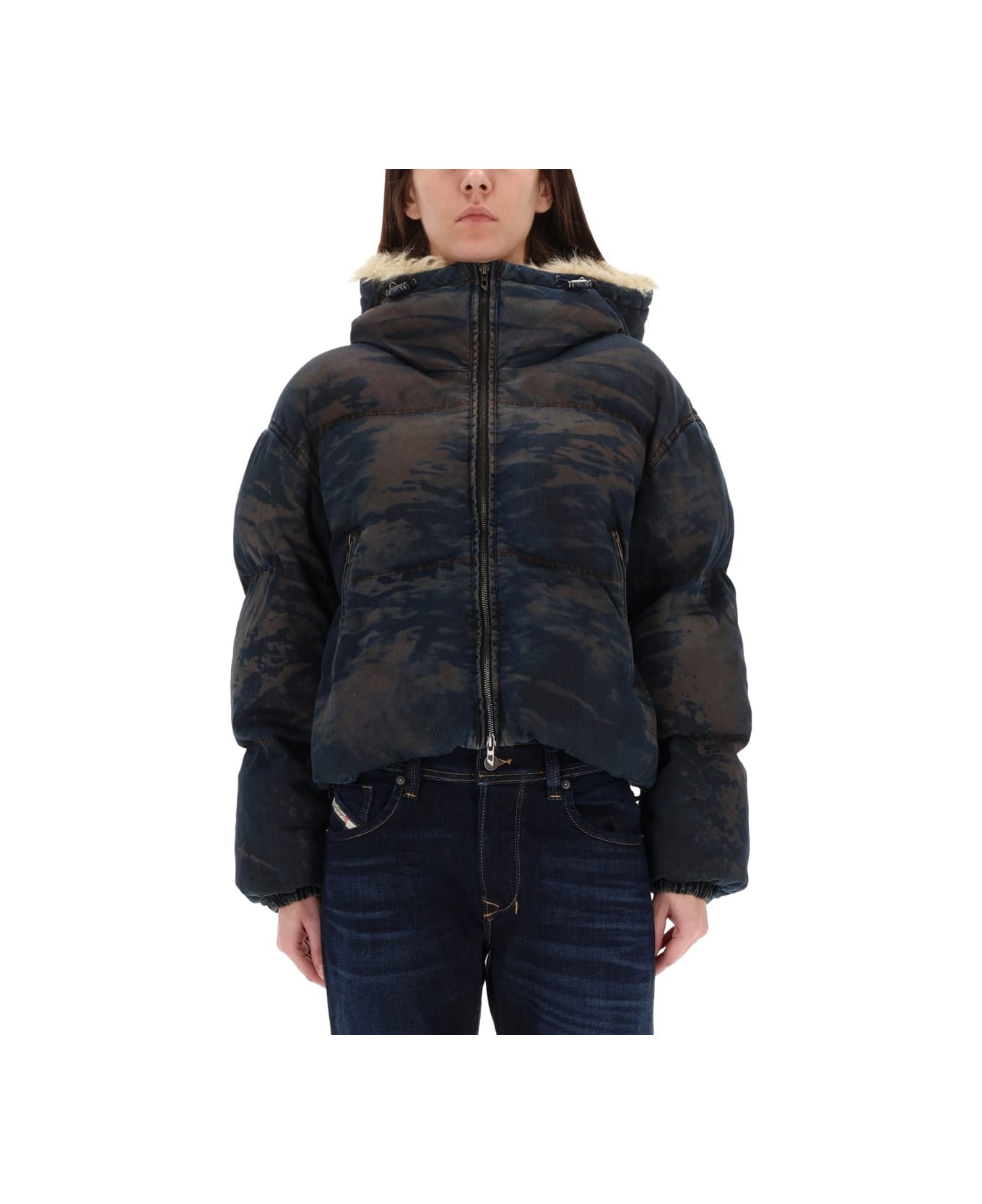 Diesel 'w-aves-fur' Coat - GREY