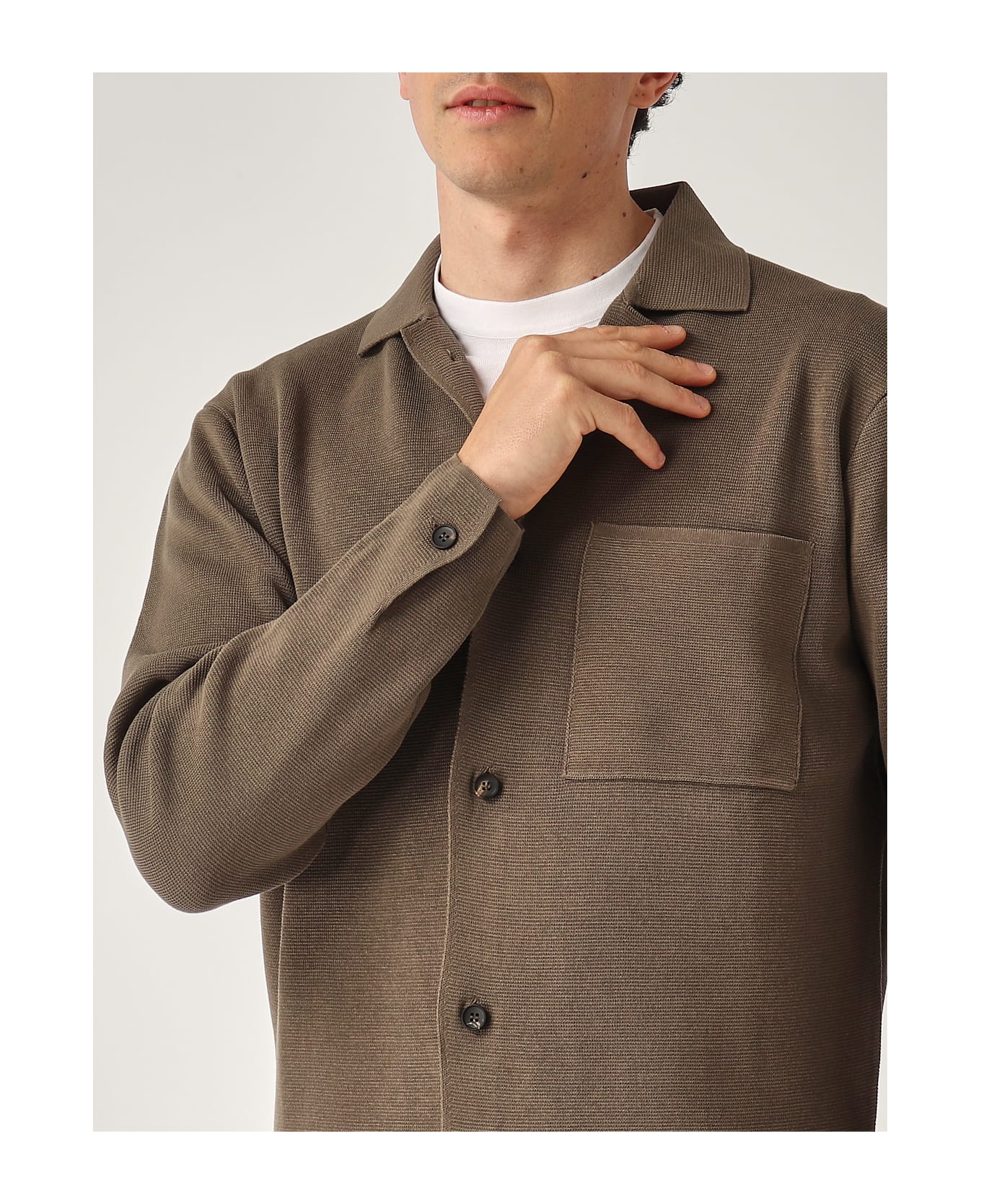 Filippo De Laurentiis Overshirt In Maglia M/l In Crepe Cotton Blazer - OLIVA