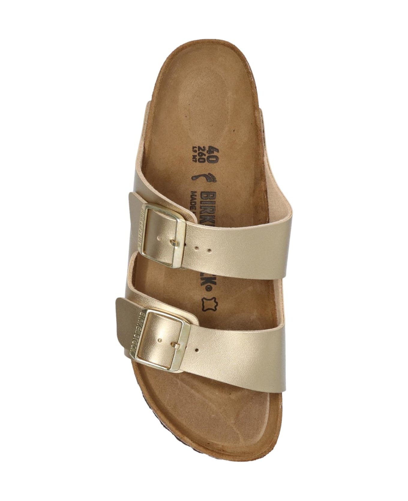 Birkenstock Arizona Bs Leather Slides With Buckle - Gold
