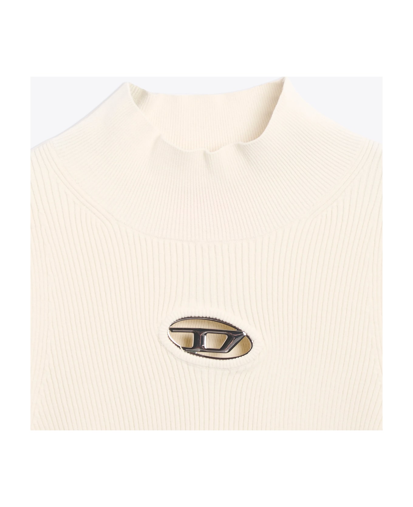 Diesel M-onervax-top Off white ribbed knit turtleneck top - M Onervax Top - Bianco