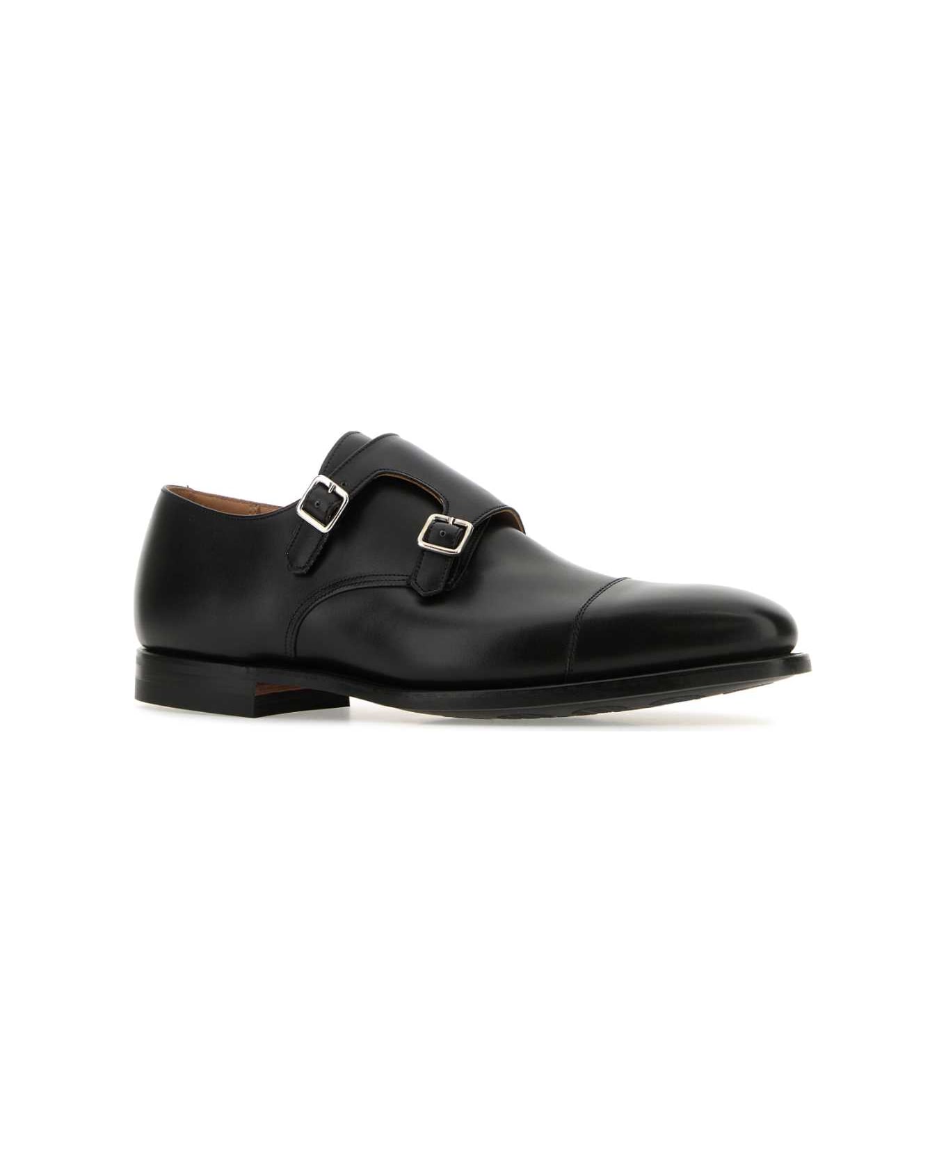 Crockett & Jones Black Leather Lowndes Monk Strap Shoes - BLACKCALF