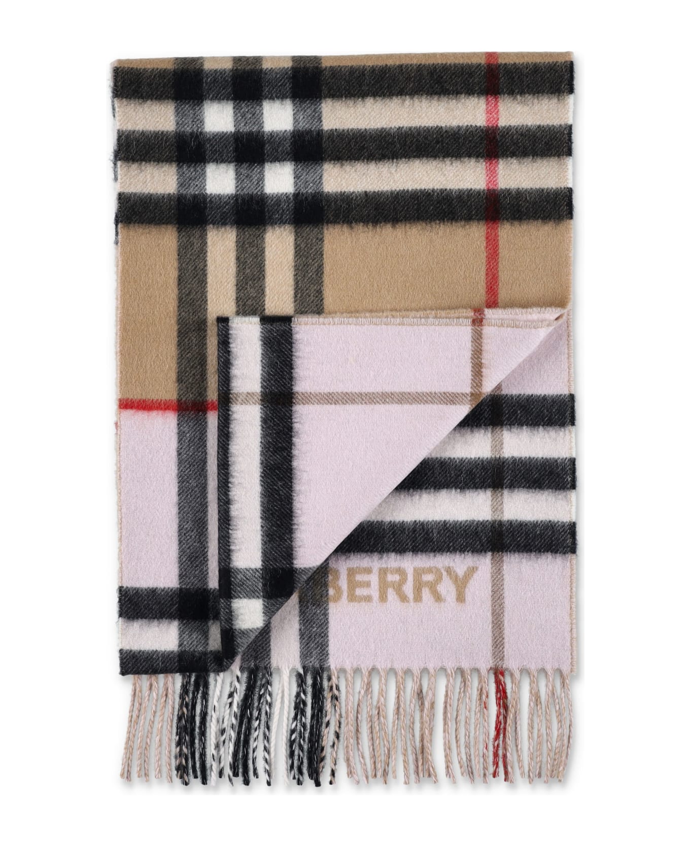 Burberry London Contrast Check Cashmere Scarf - ARC BEIGE/ CANDY PNK