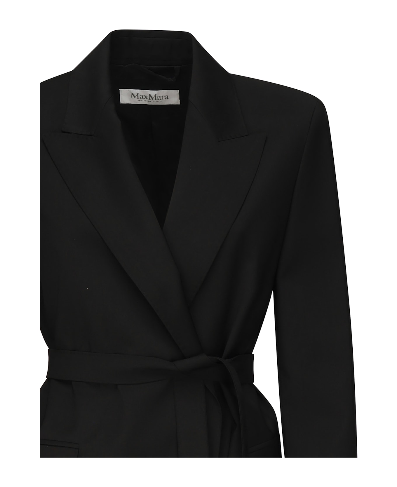 Max Mara Wool Canvas Blazer With Belt - Nero