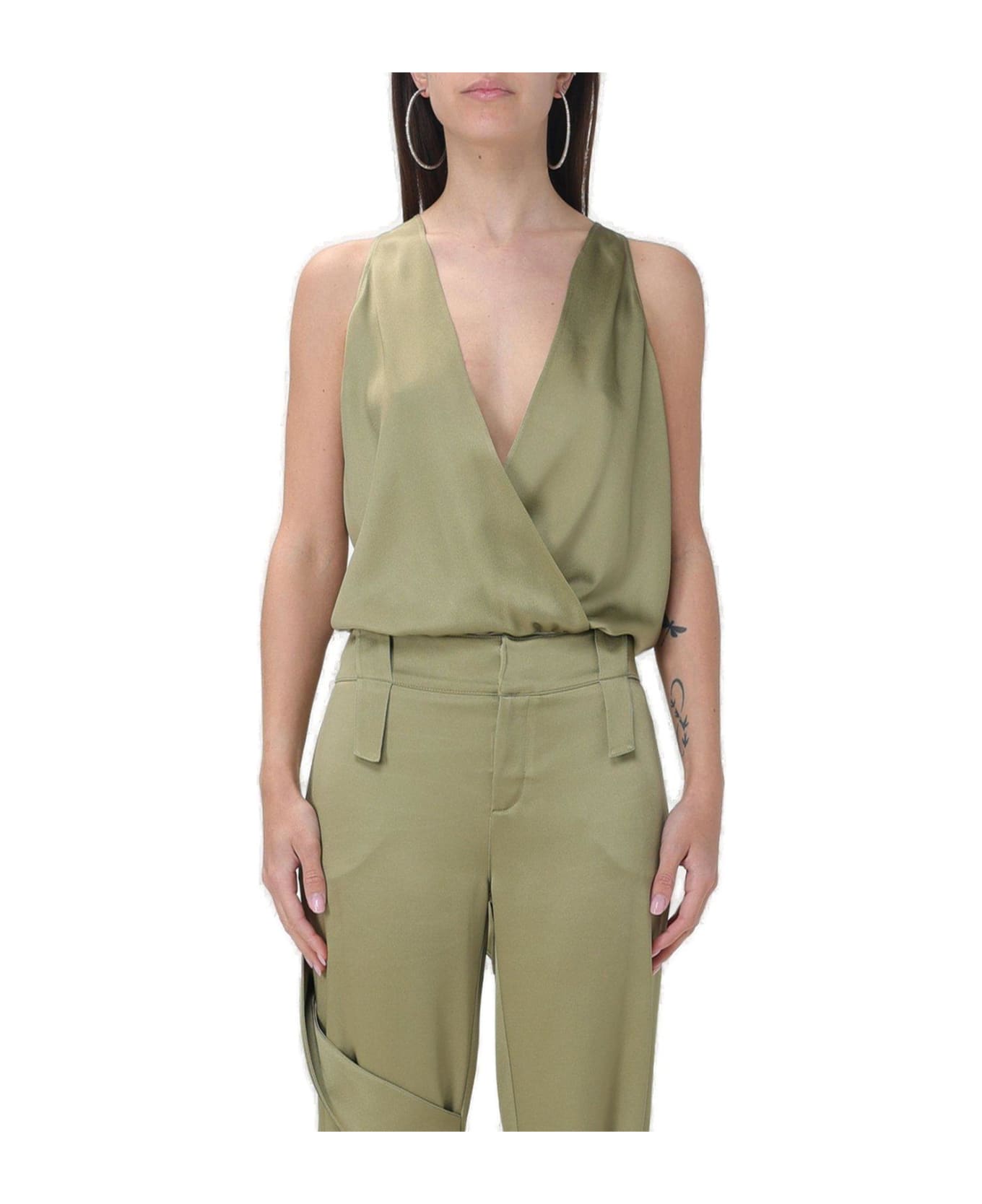 Blumarine Plunging V-neck Open Back Satin Bodysuit Blumarine - GREEN