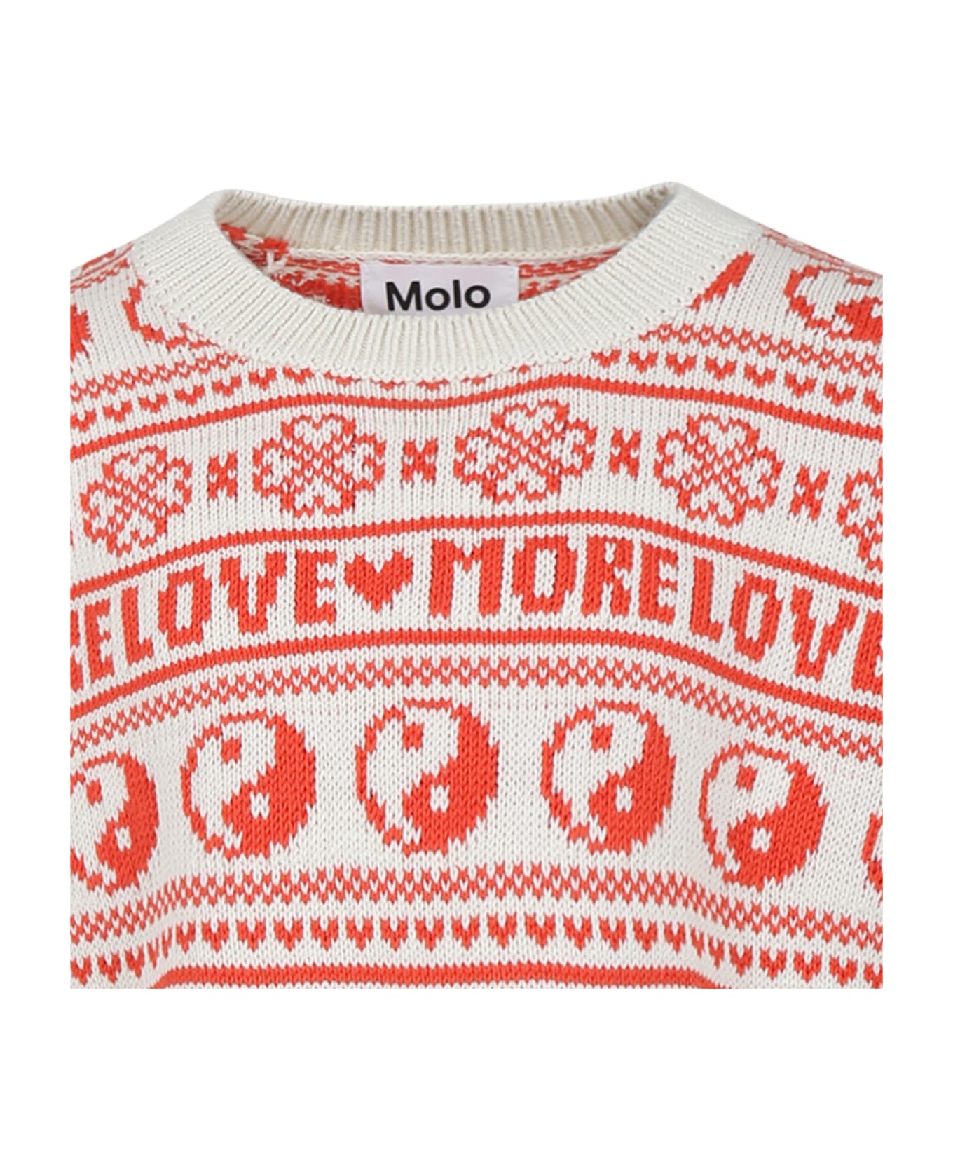 Molo Ivory Sweater For Girl With Jacquard Pattern - Multicolor