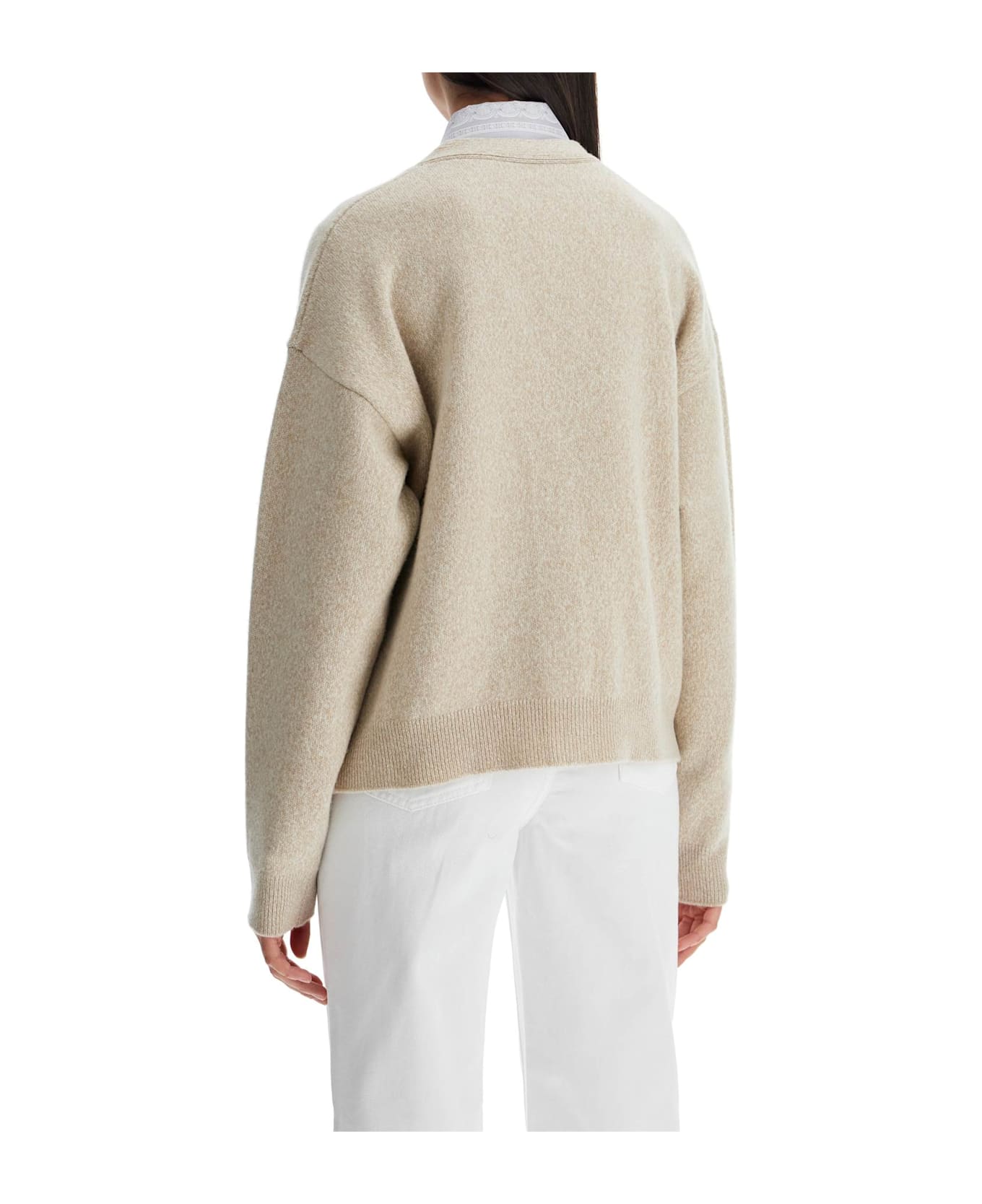 Versace Melange Beige Wool Blend Cardigan - BEIGEBONE