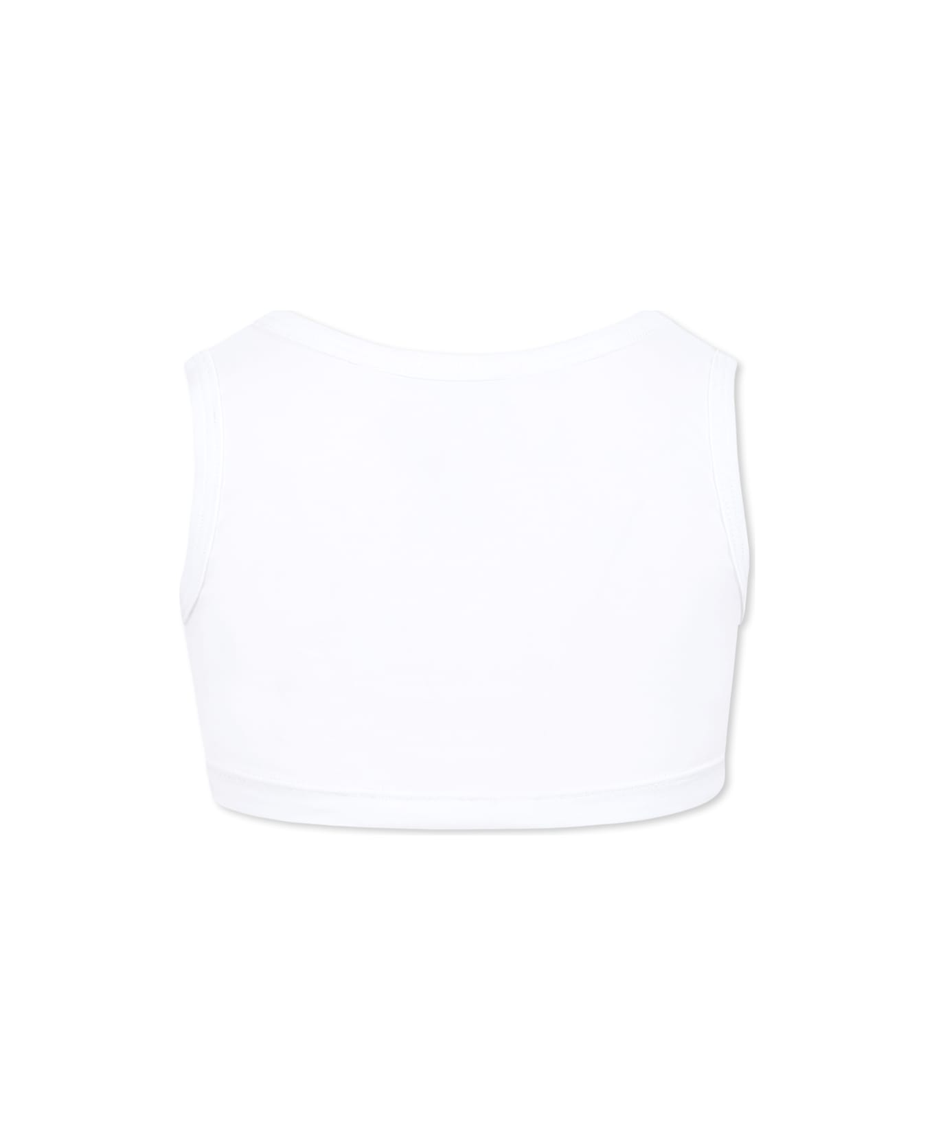 MSGM White Tank Top For Girl With Logo - White