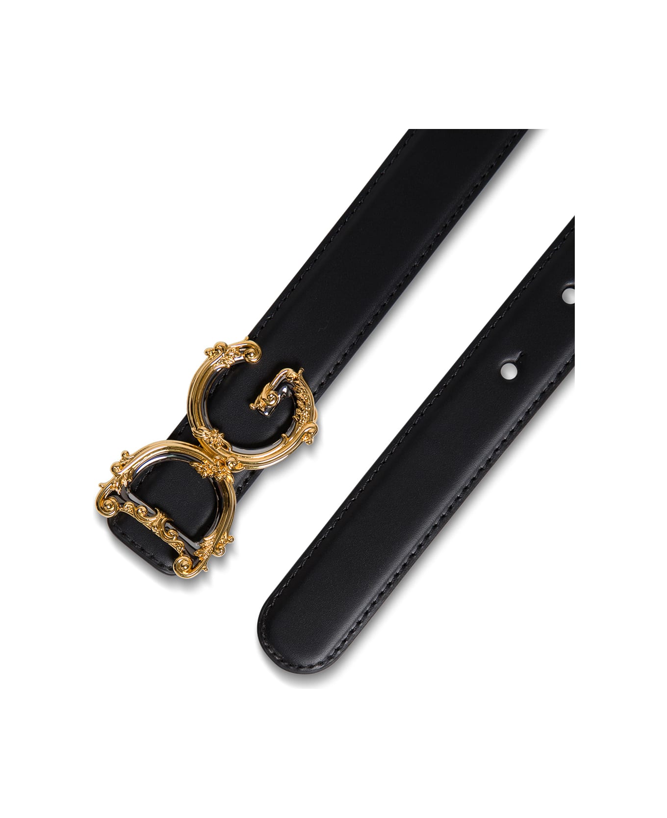 Dolce & Gabbana Leather Belt With Dg Buckle - Black