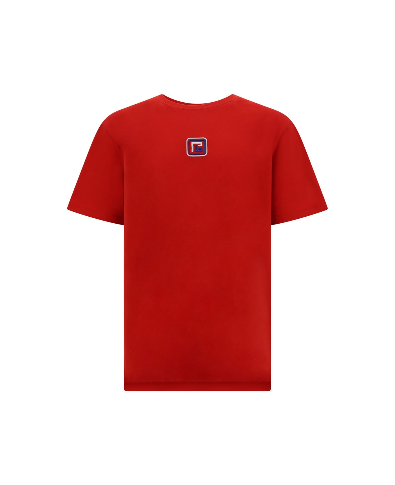 Balmain Cotton T-shirt - Rouge Vif/creme/bleu Moyen