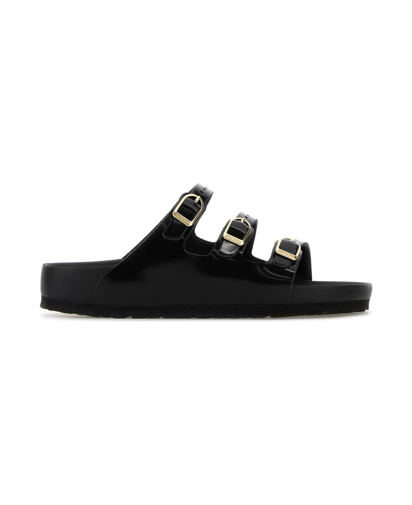 Birkenstock Black Leather Florida Slippers - BLACK