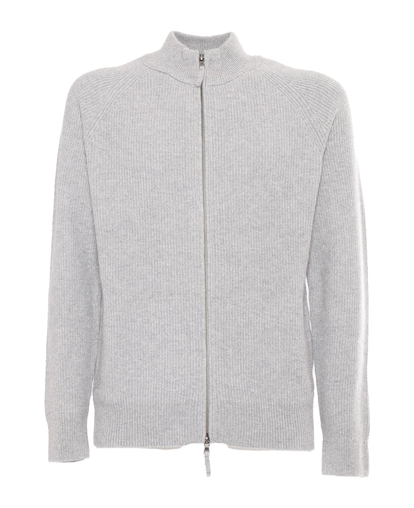 Ballantyne T Neck Full Zip Cardigan - GREY