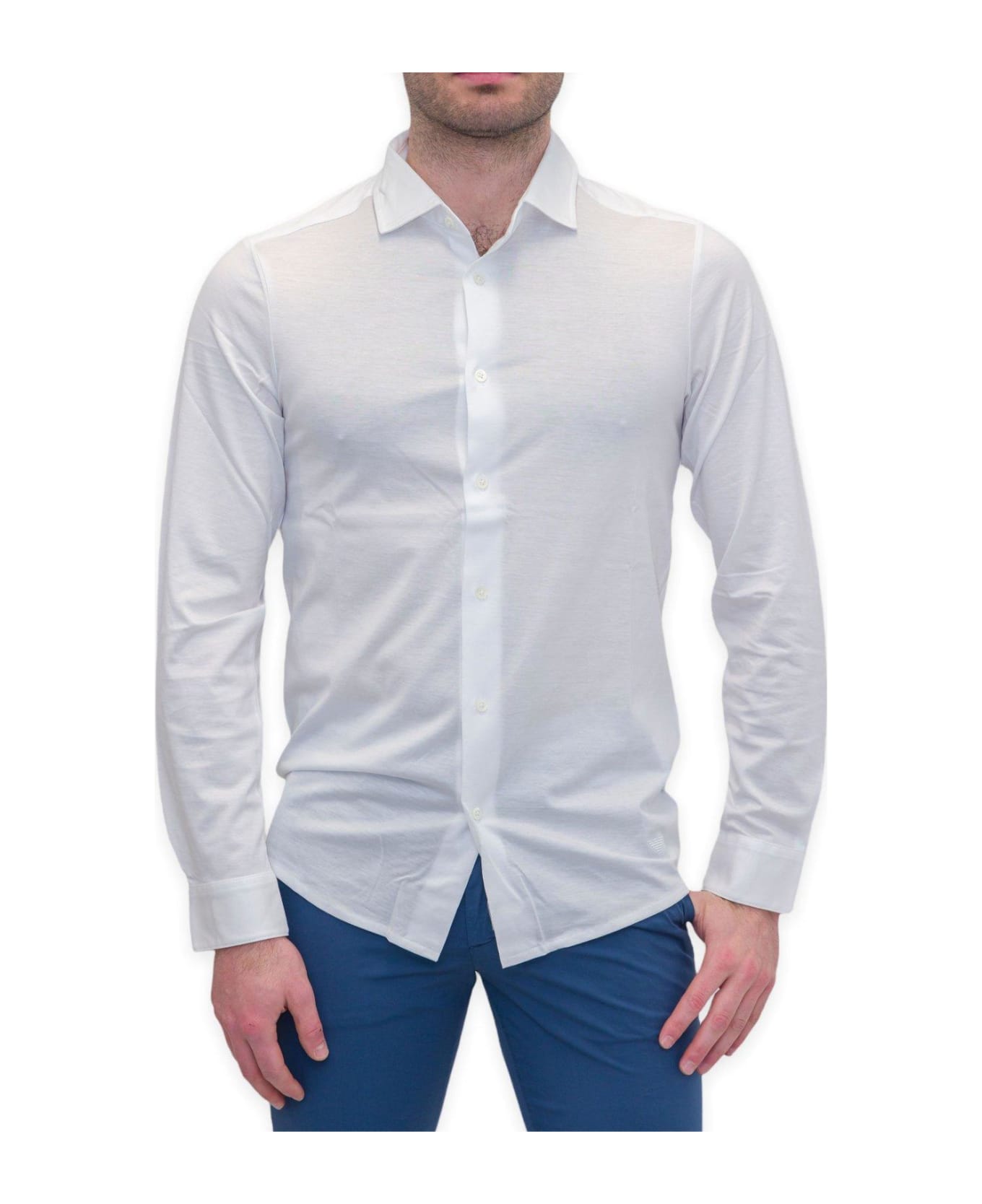 Emporio Armani Curved Hem Buttoned Shirt - White シャツ