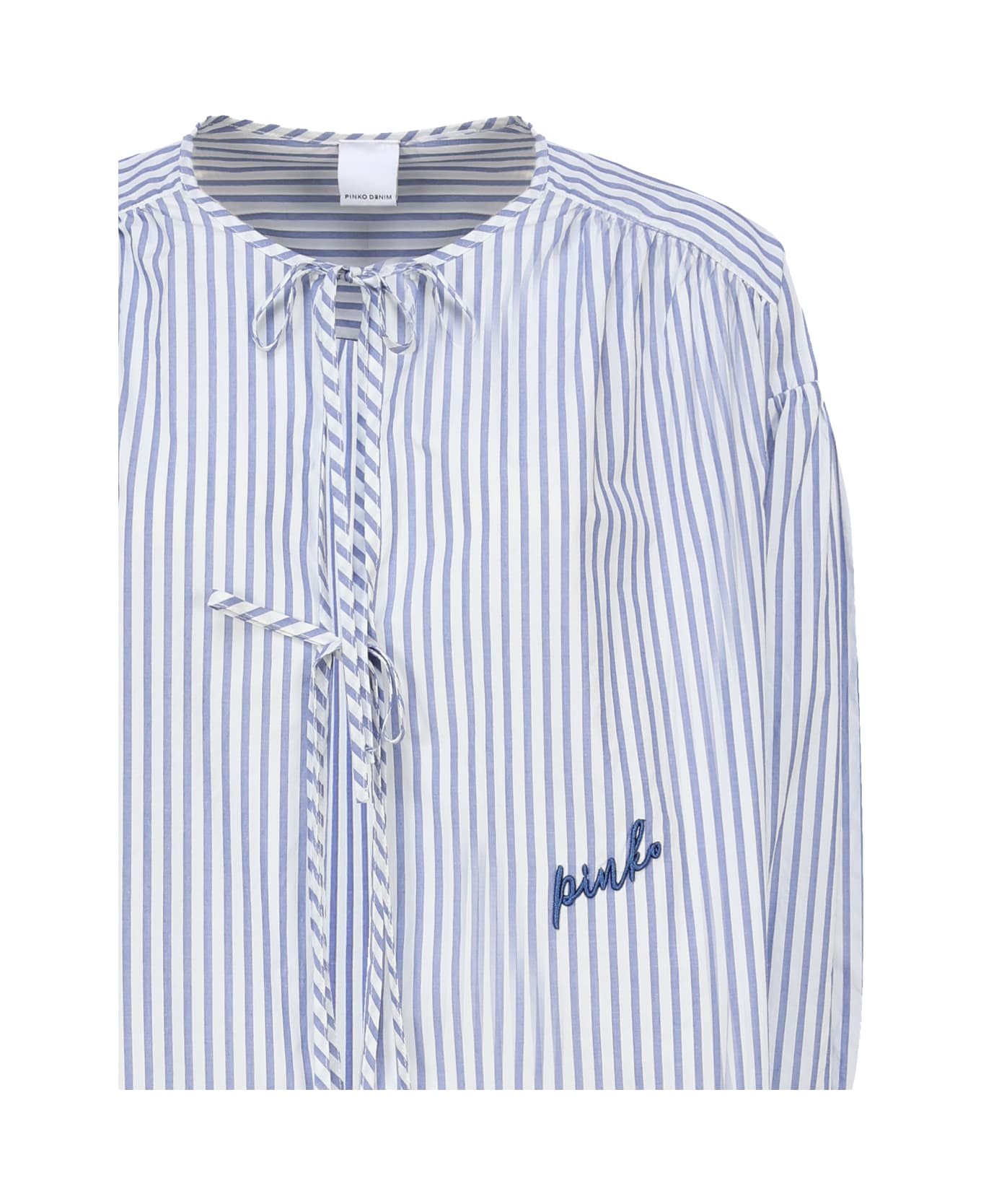 Pinko Striped Shirt With Bare Shoulders - Light blue, white