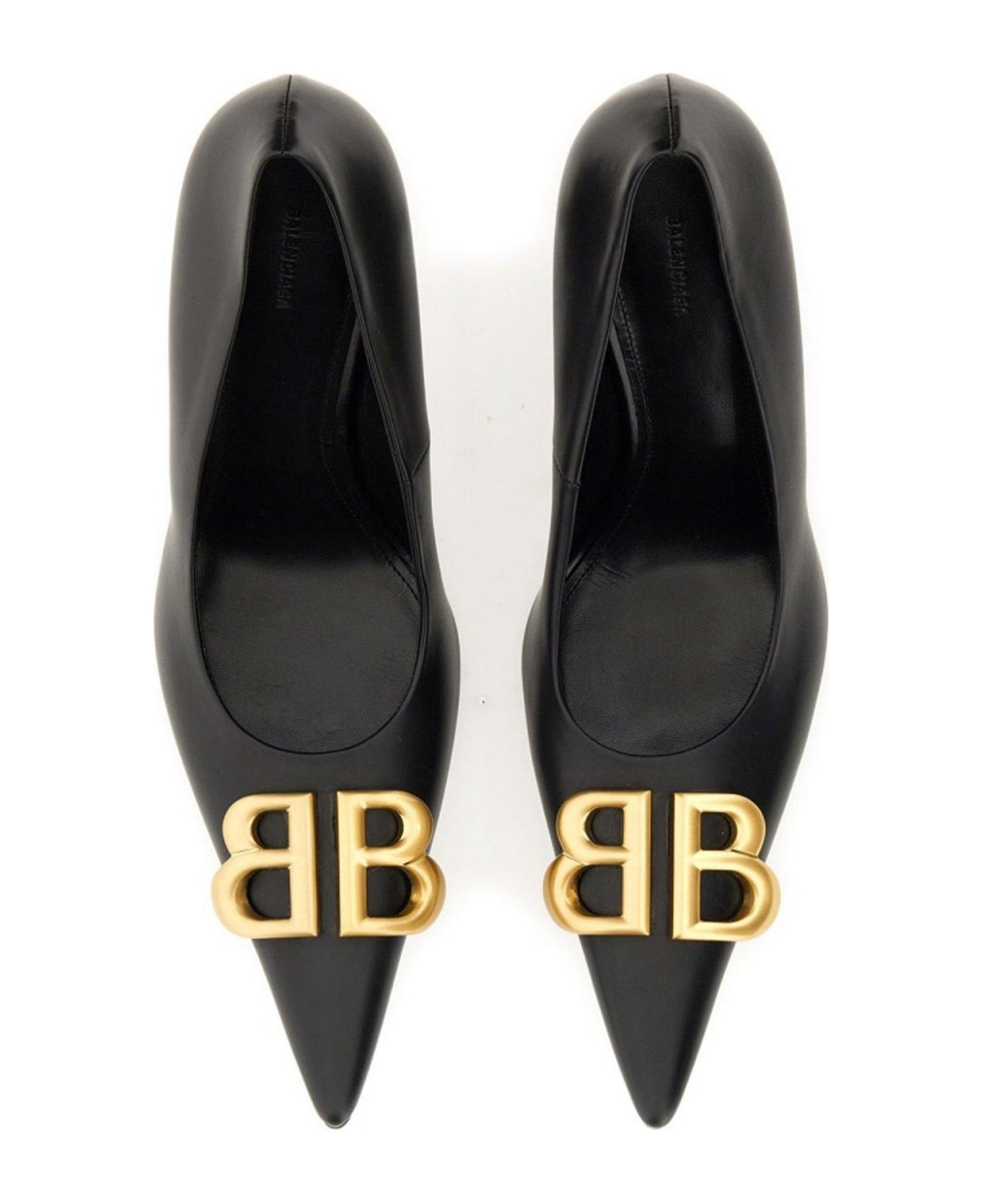 Balenciaga Logo Plaque Pointed-toe Heels - BLACK
