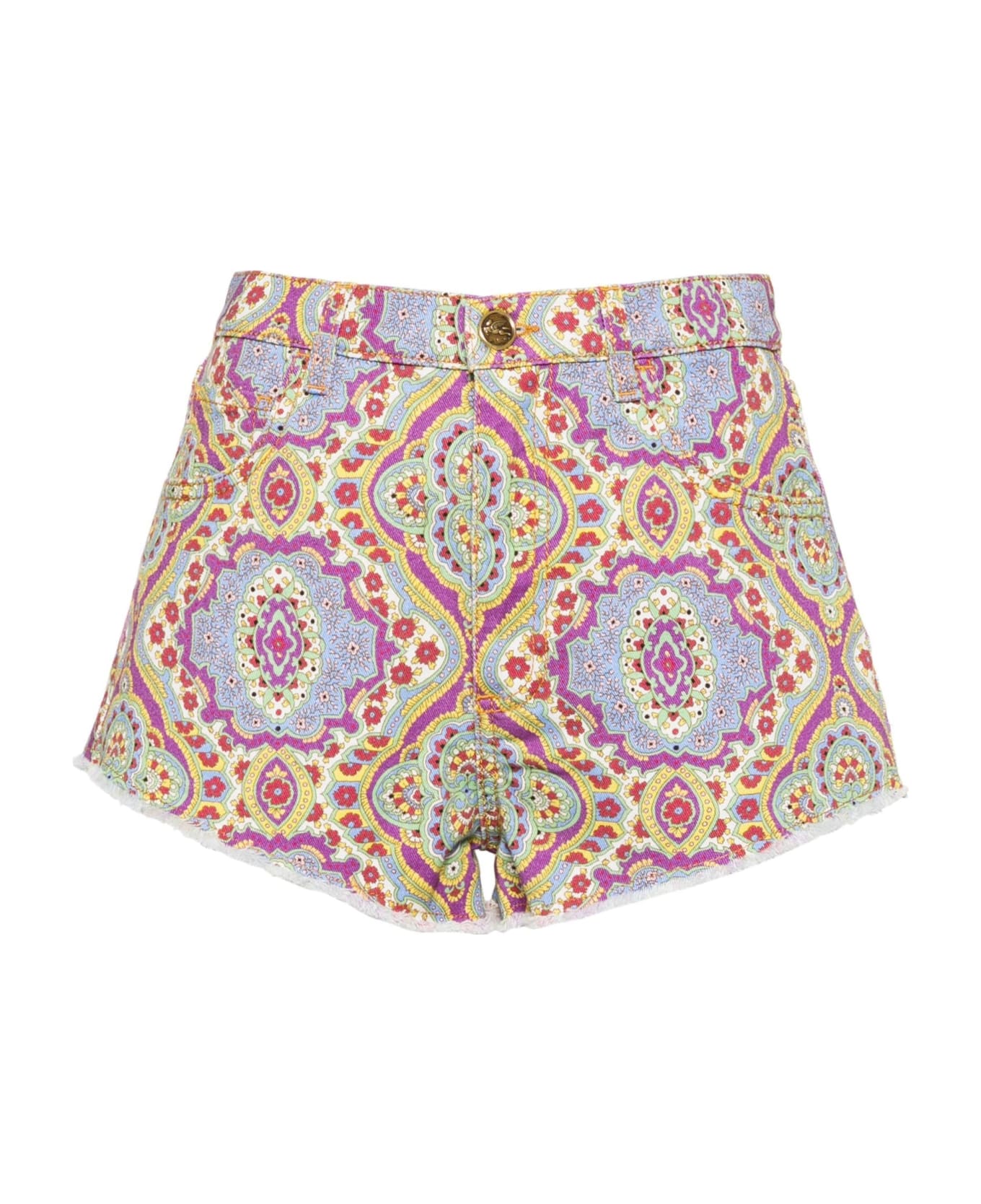 Etro Floral-print Denim Shorts - MultiColour