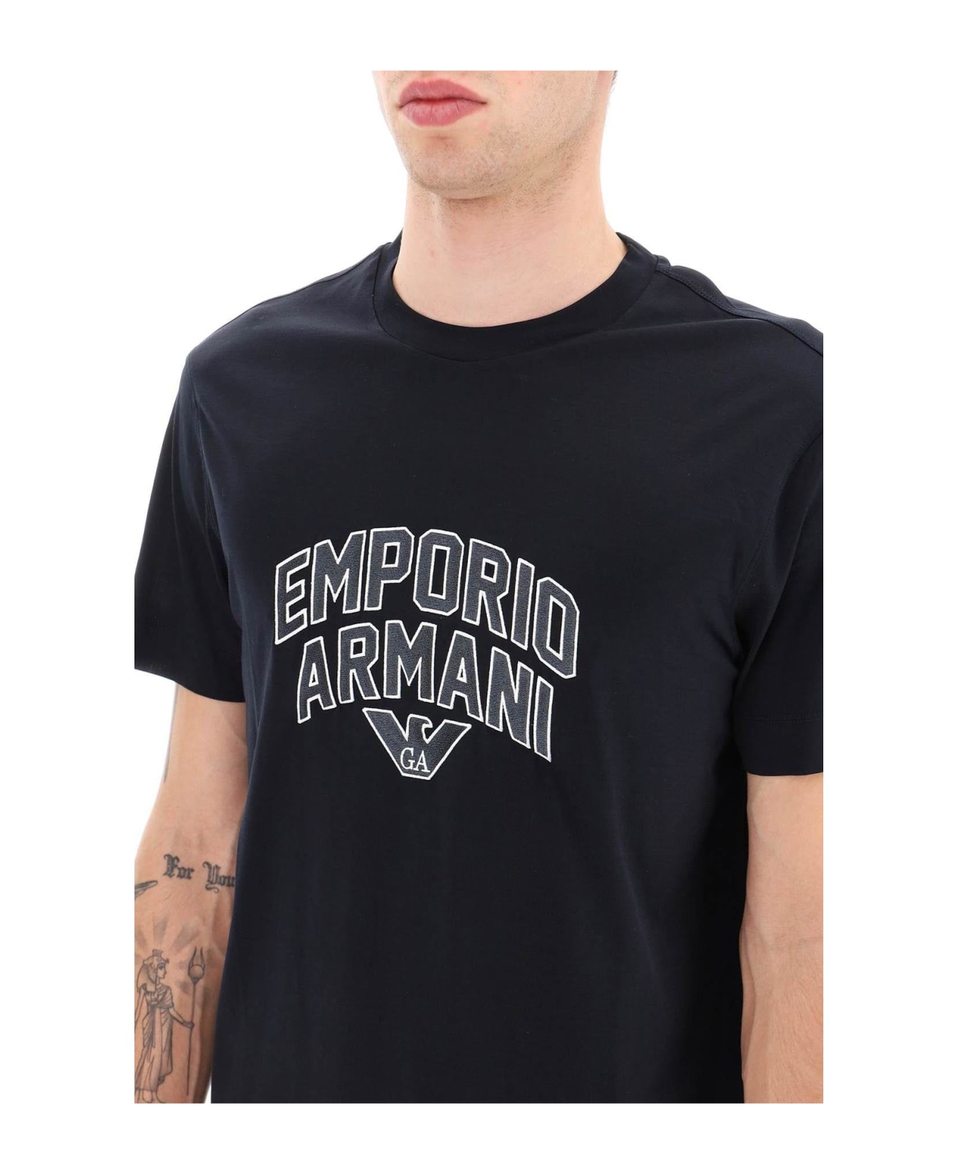 Emporio Armani Lyocell And Cotton T-shirt With Embroidered Logo