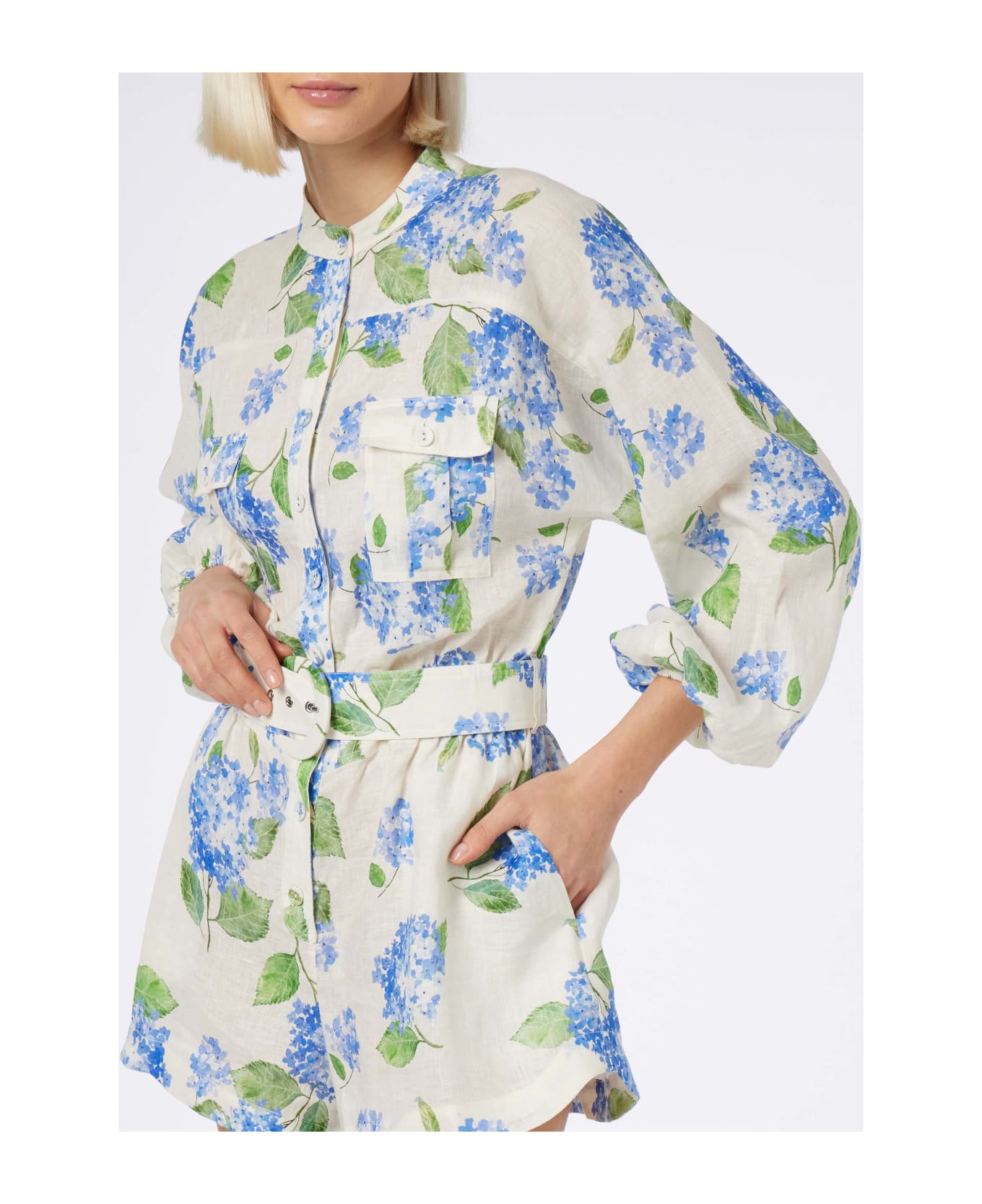 MC2 Saint Barth Woman Floral Linen Playsuit Hanniel - SKY