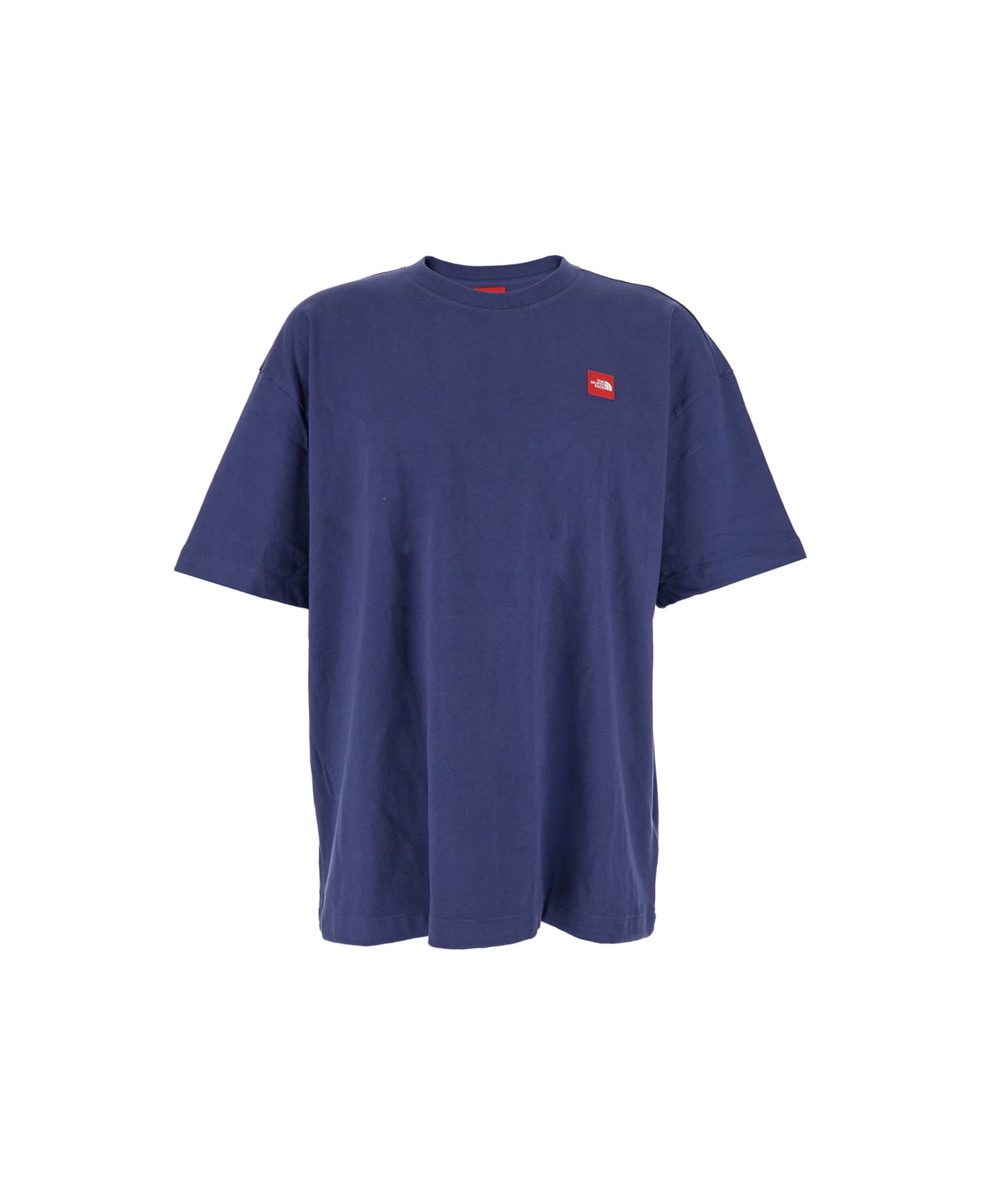 The North Face Blue Crewneck T-shirt With Logo Patch On The Front In Cotton Man - Blu