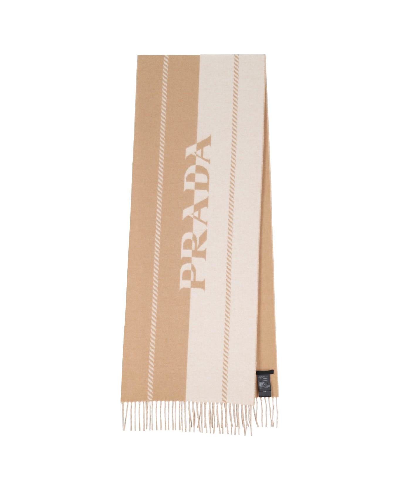 Prada Jacquard Wool Logo Scarf - Avorio E Carammel