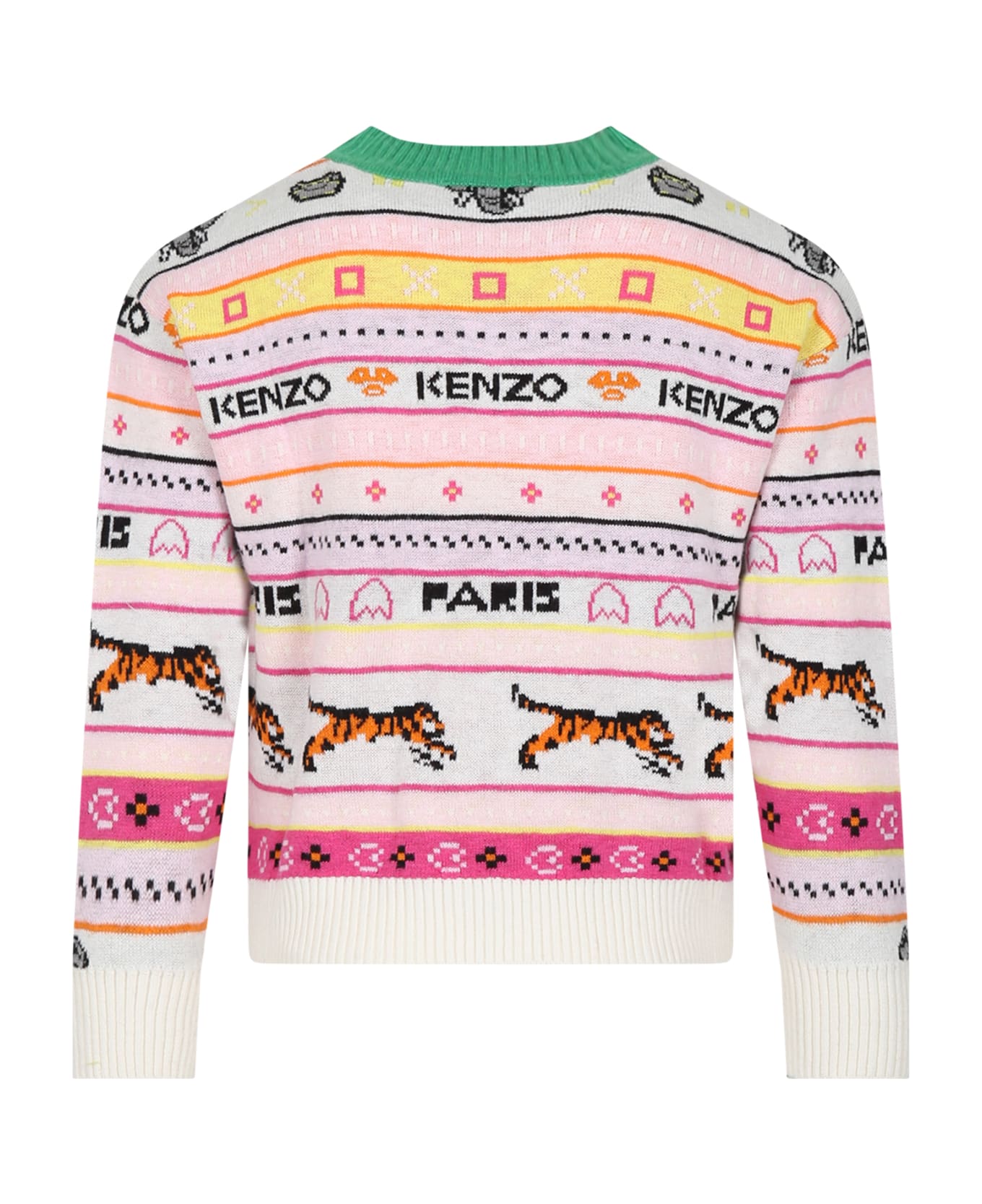 Kenzo Kids Multicolor Sweater For Girl With Logo - Avorio