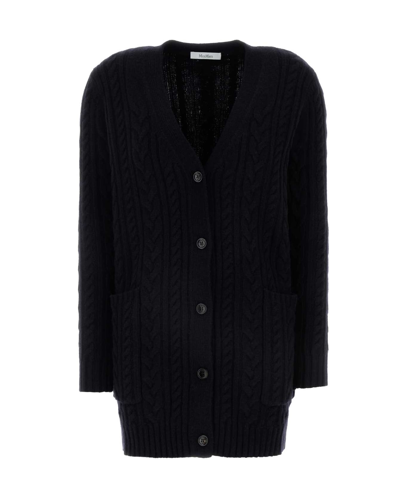 Max Mara Black Wool Blend Calotta Cardigan - BLU MARINO