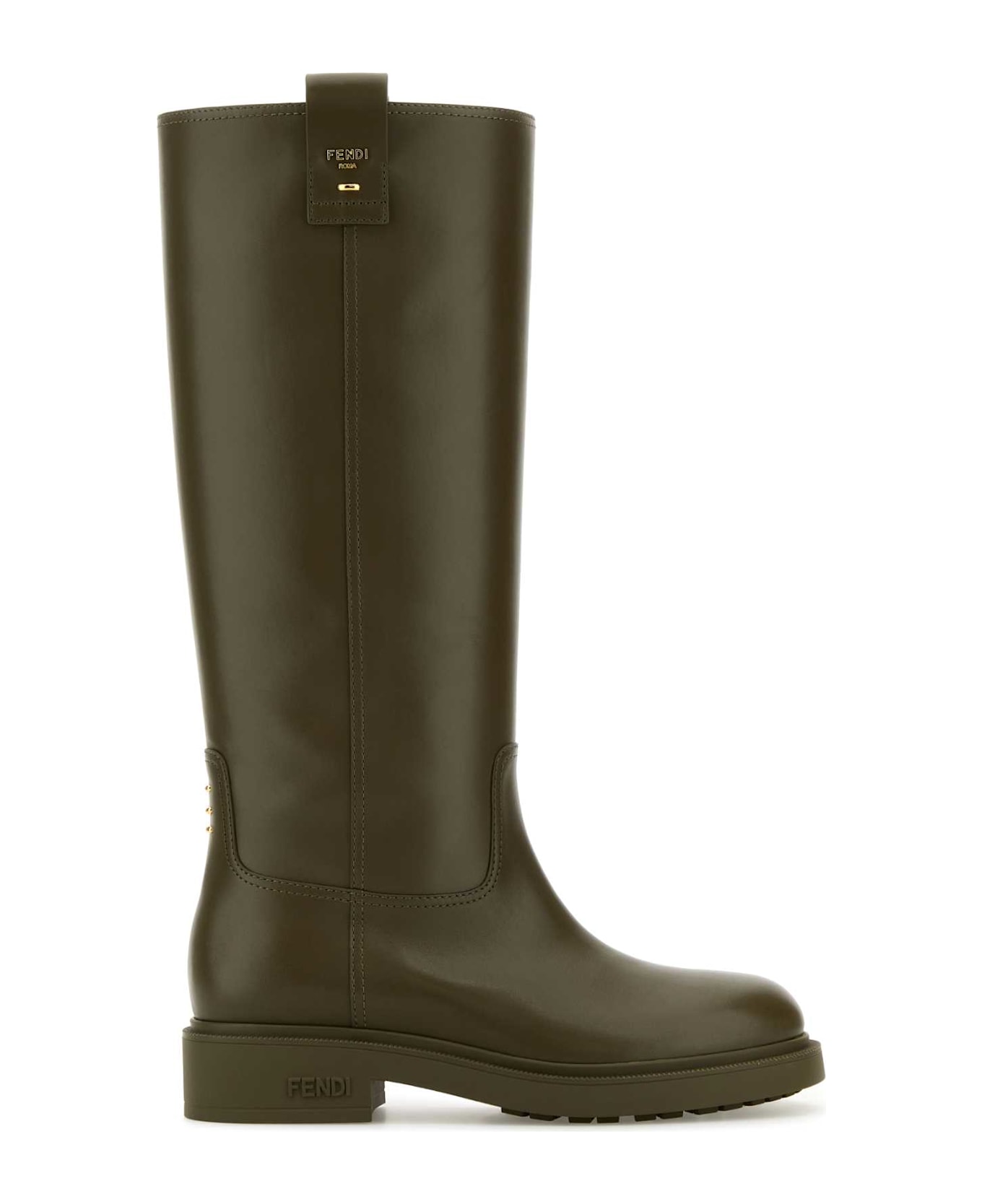 Fendi Army Green Leather Filo Boots - MILITARE