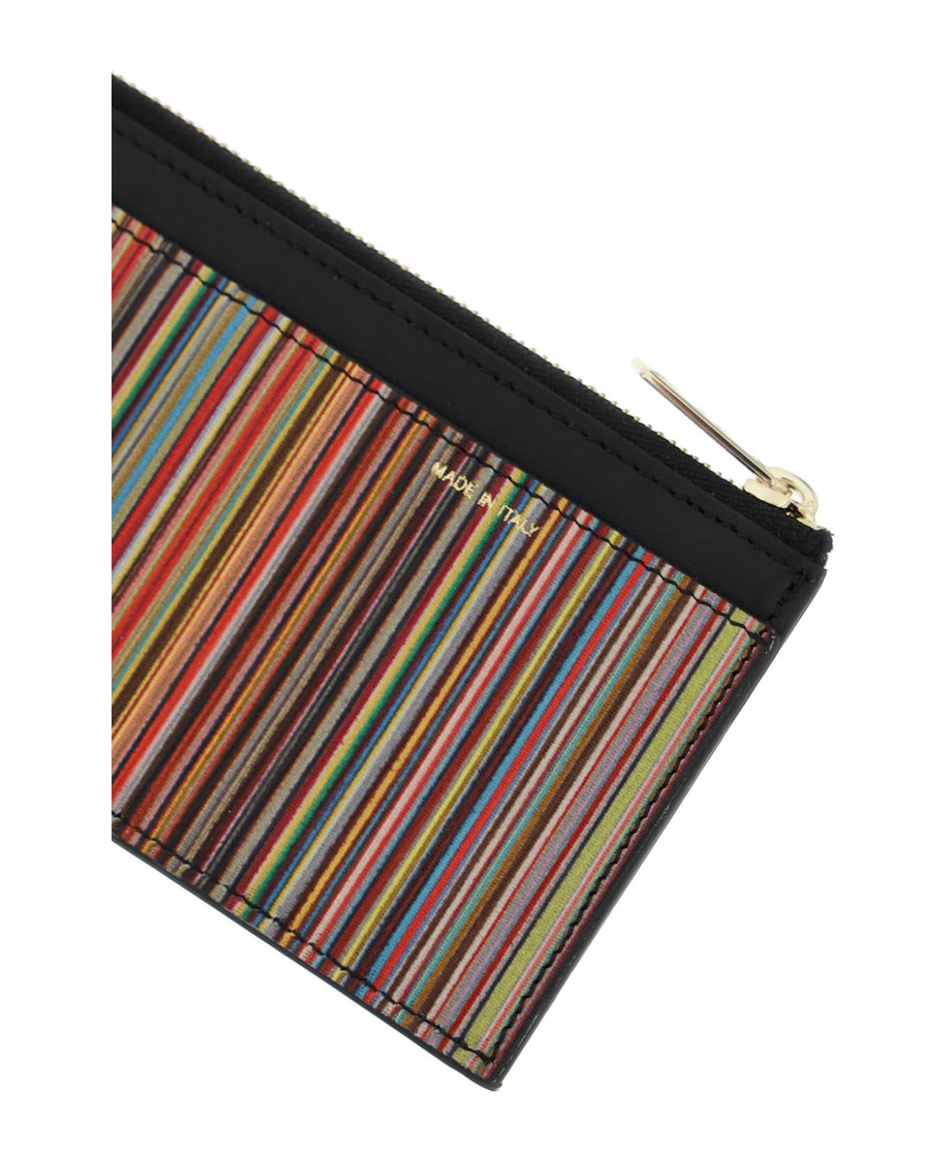 Paul Smith Signature Stripe Leather Card Holder - BLACK