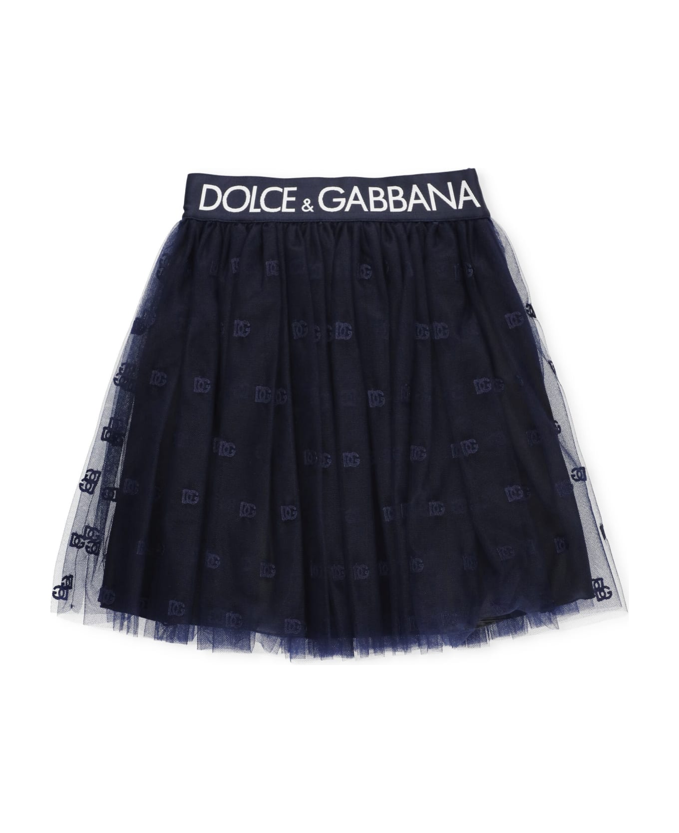Dolce & Gabbana Tulle Skirt With Monogram - Blue