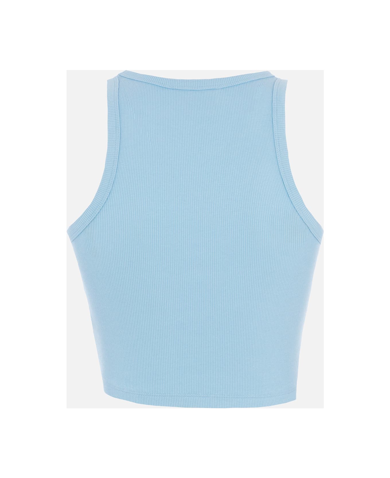 MC2 Saint Barth Woman Rib-knit Cotton Crop Tank With Saint Barth Beach Club Embroidery - SKY