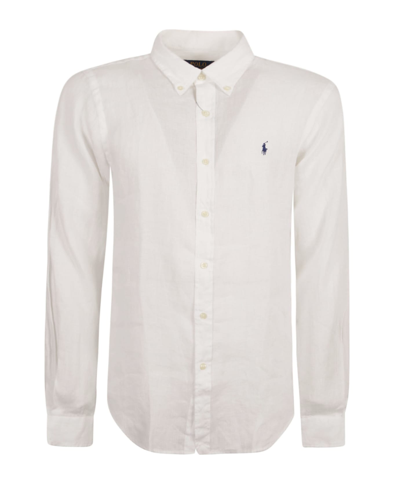 Ralph Lauren Logo Embroidered Round Hem Plain Shirt - White シャツ