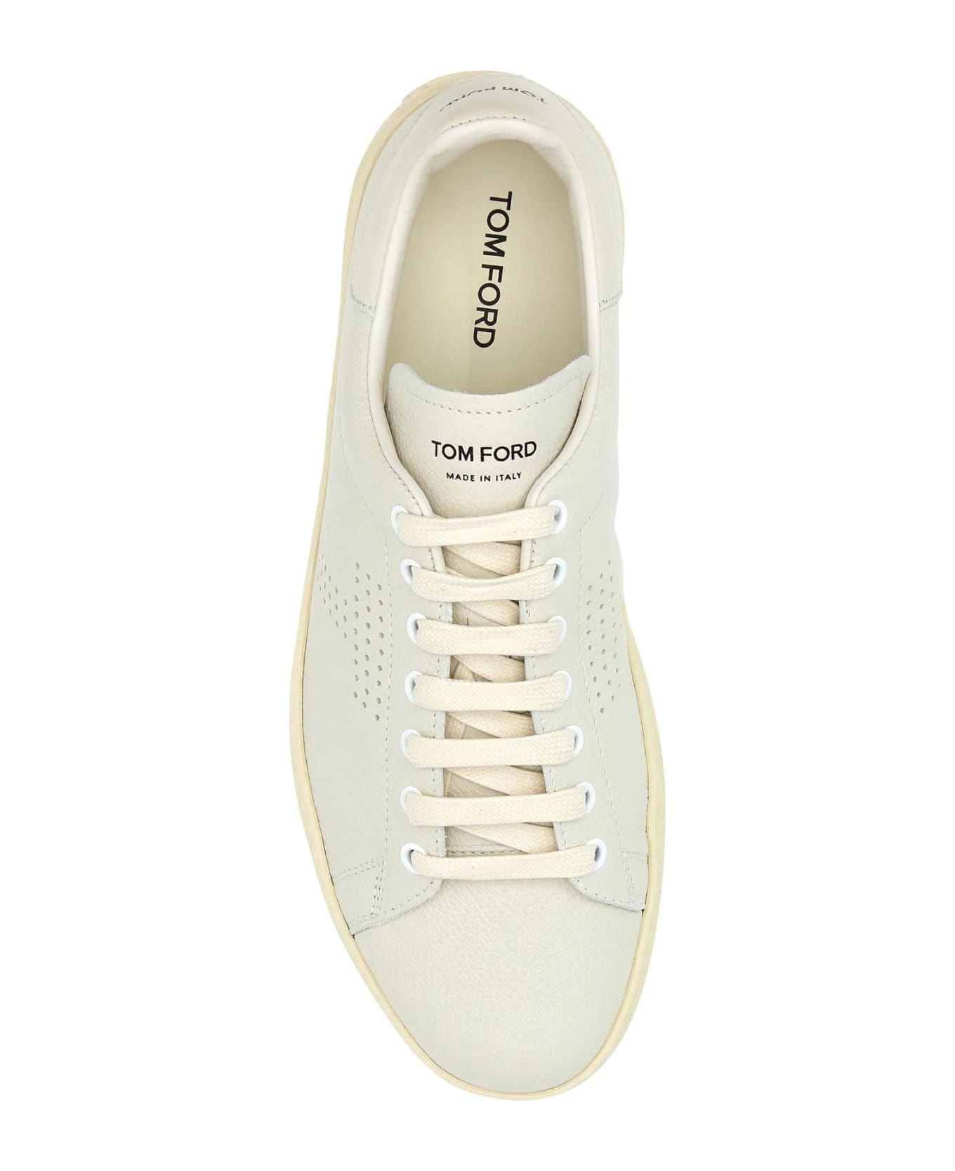 Tom Ford White Leather Warwick Sneakers - BUTTERCREAM