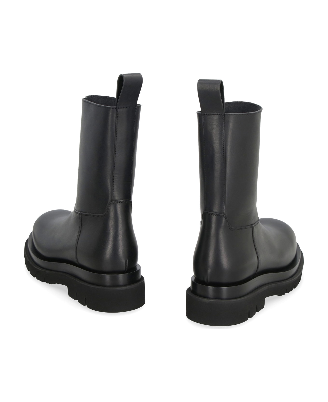 Bottega Veneta Lug Leather Ankle Boots - NERO