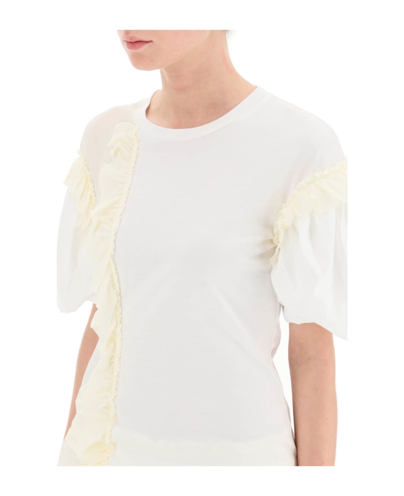 Simone Rocha Ruffled Jersey And Organdie T-shirt - WHITE CREAM (White)