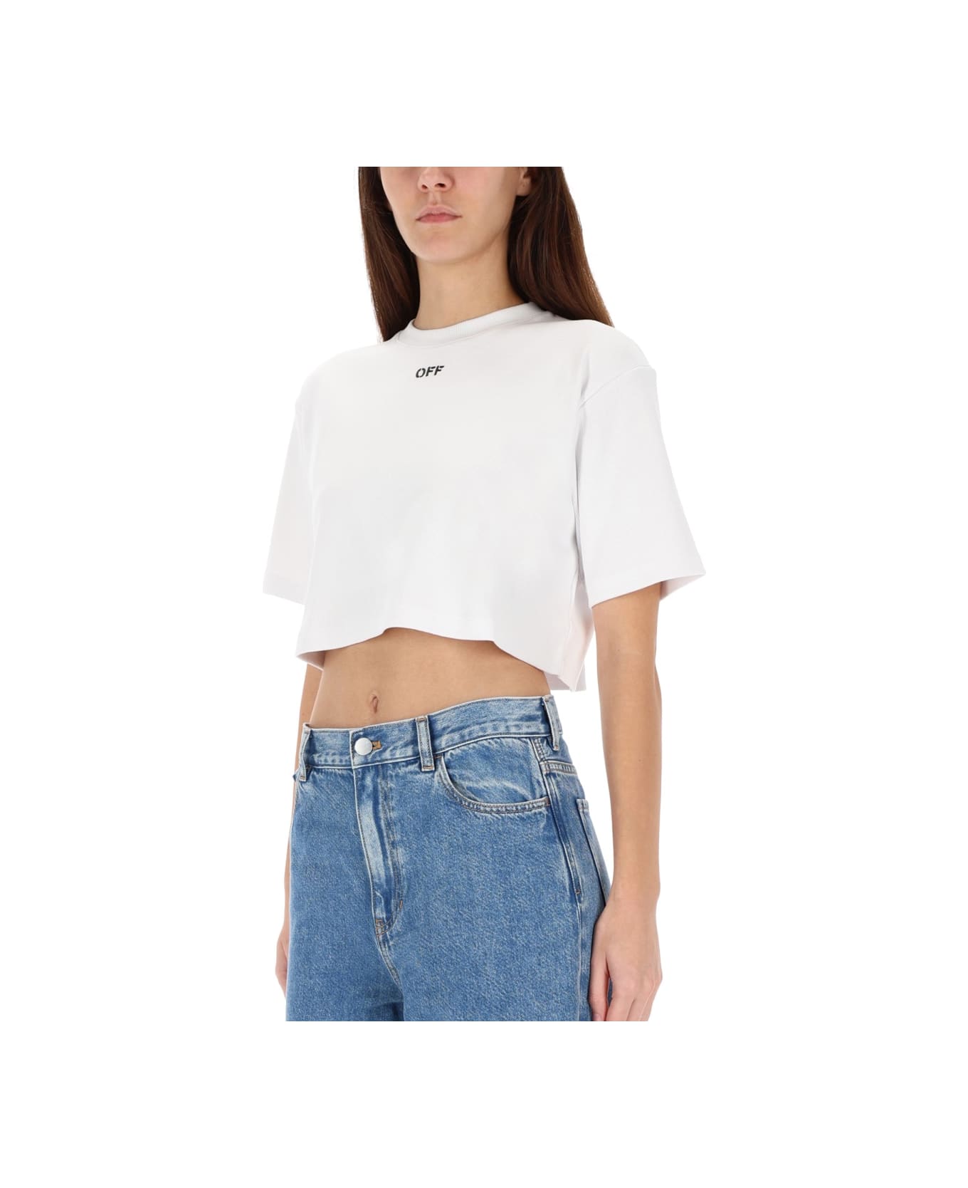 Off-White Ribbed Cropped T-shirt - WHITE