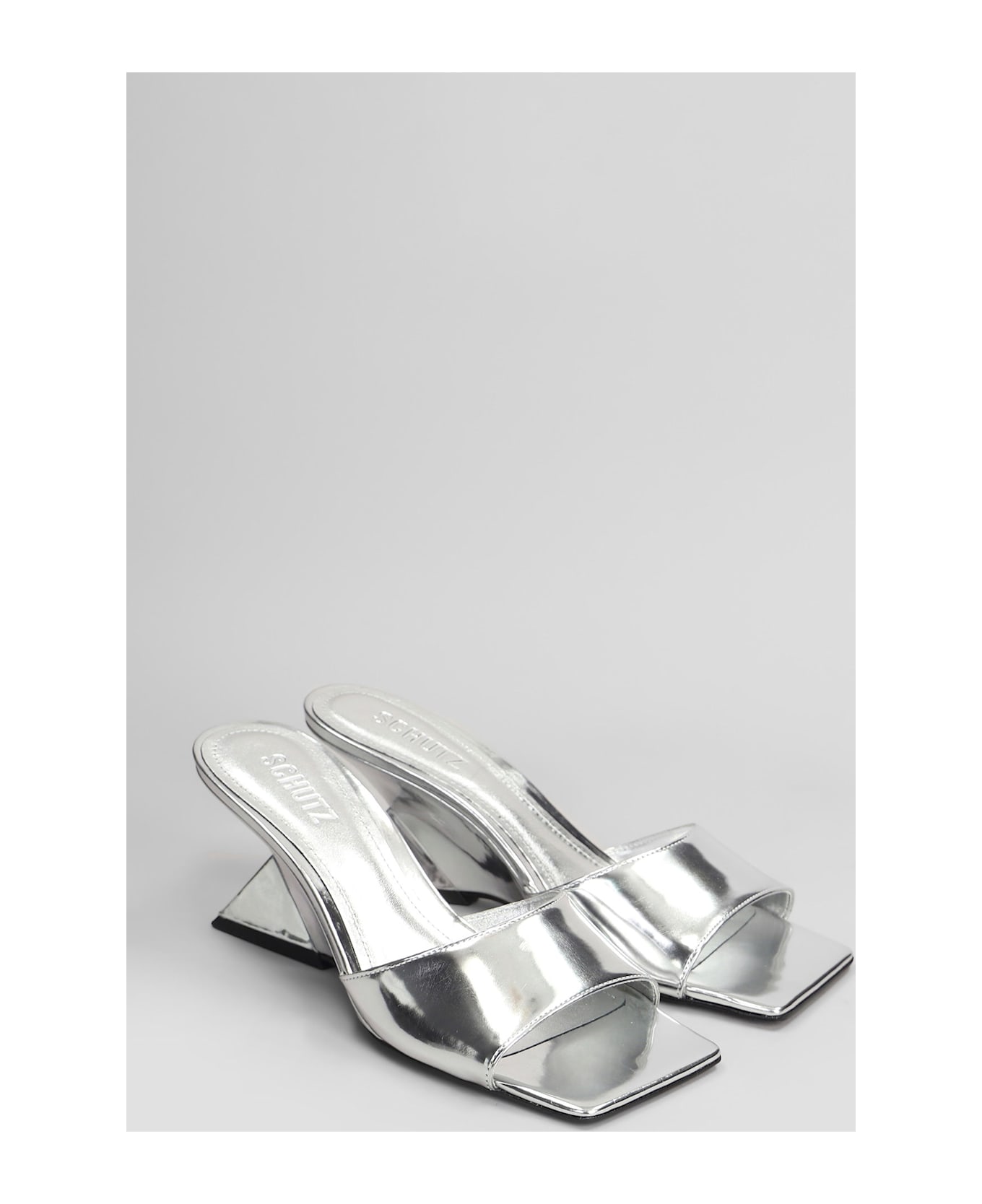 Schutz Abbie Sculpt Slipper-mule In Silver Leather - silver