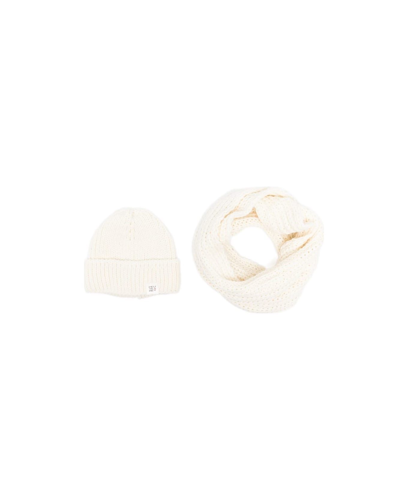 Peuterey Wool Beanie And Scarf Set - Ivory