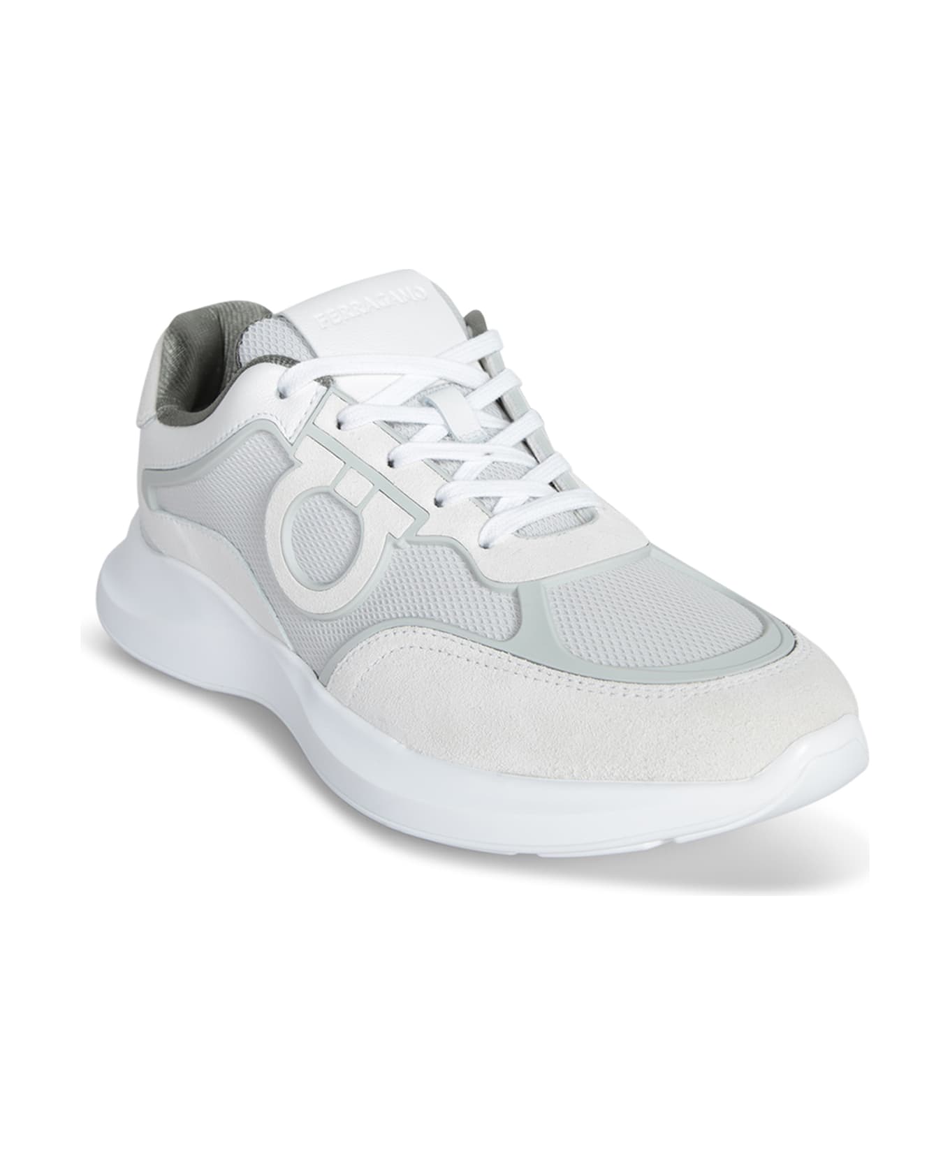 Ferragamo Bay Man White And Grey Sneaker - White