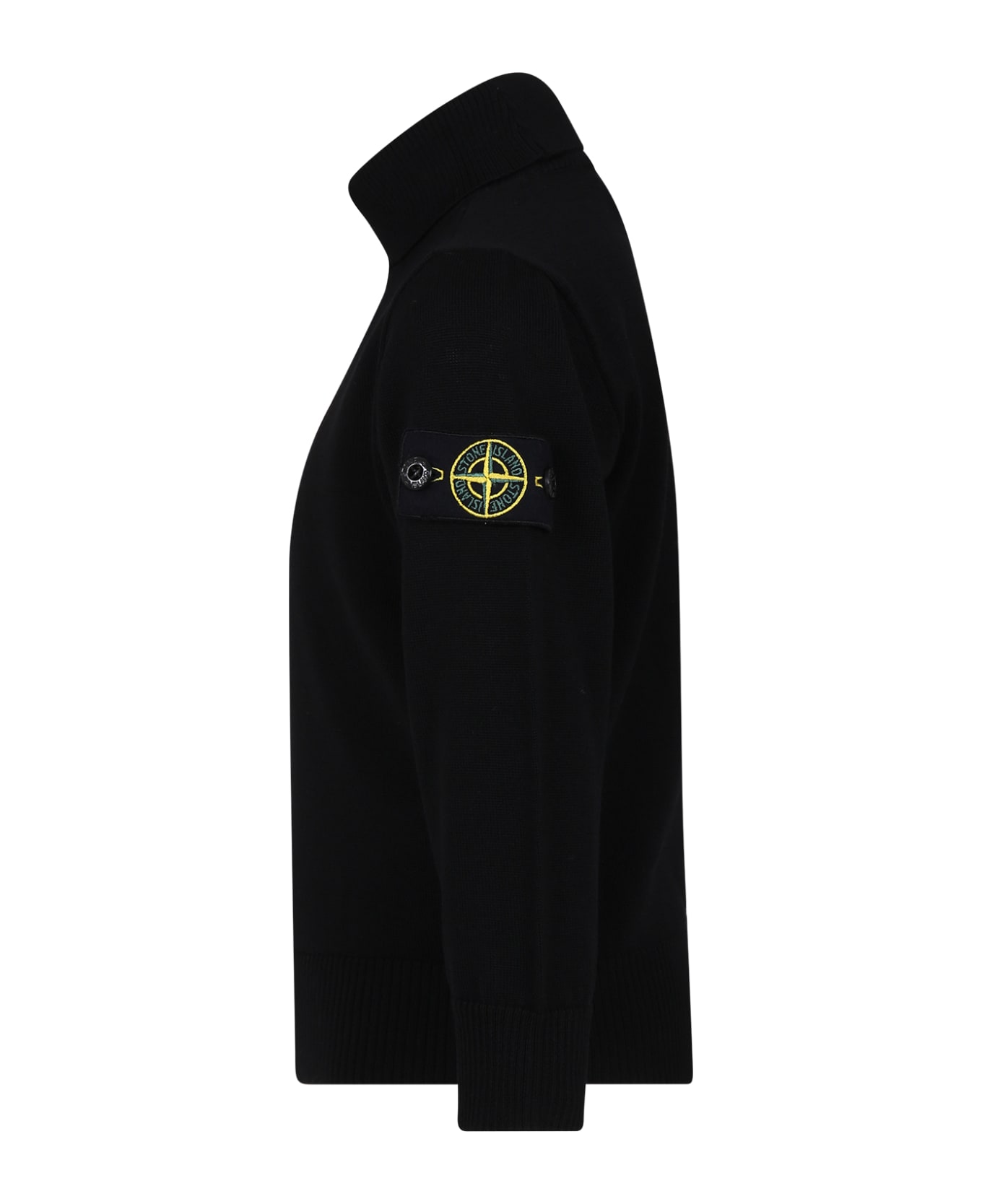Stone Island Junior Black Turtleneck For Boy With Compass - Black