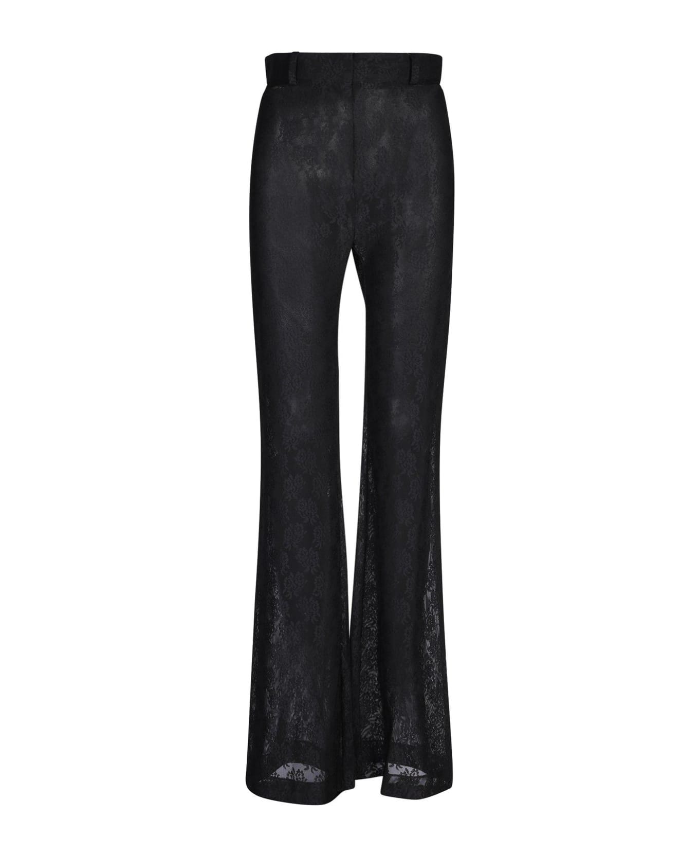 Moschino High-waist Floral-laced Sheer Flared Trousers - BLACK