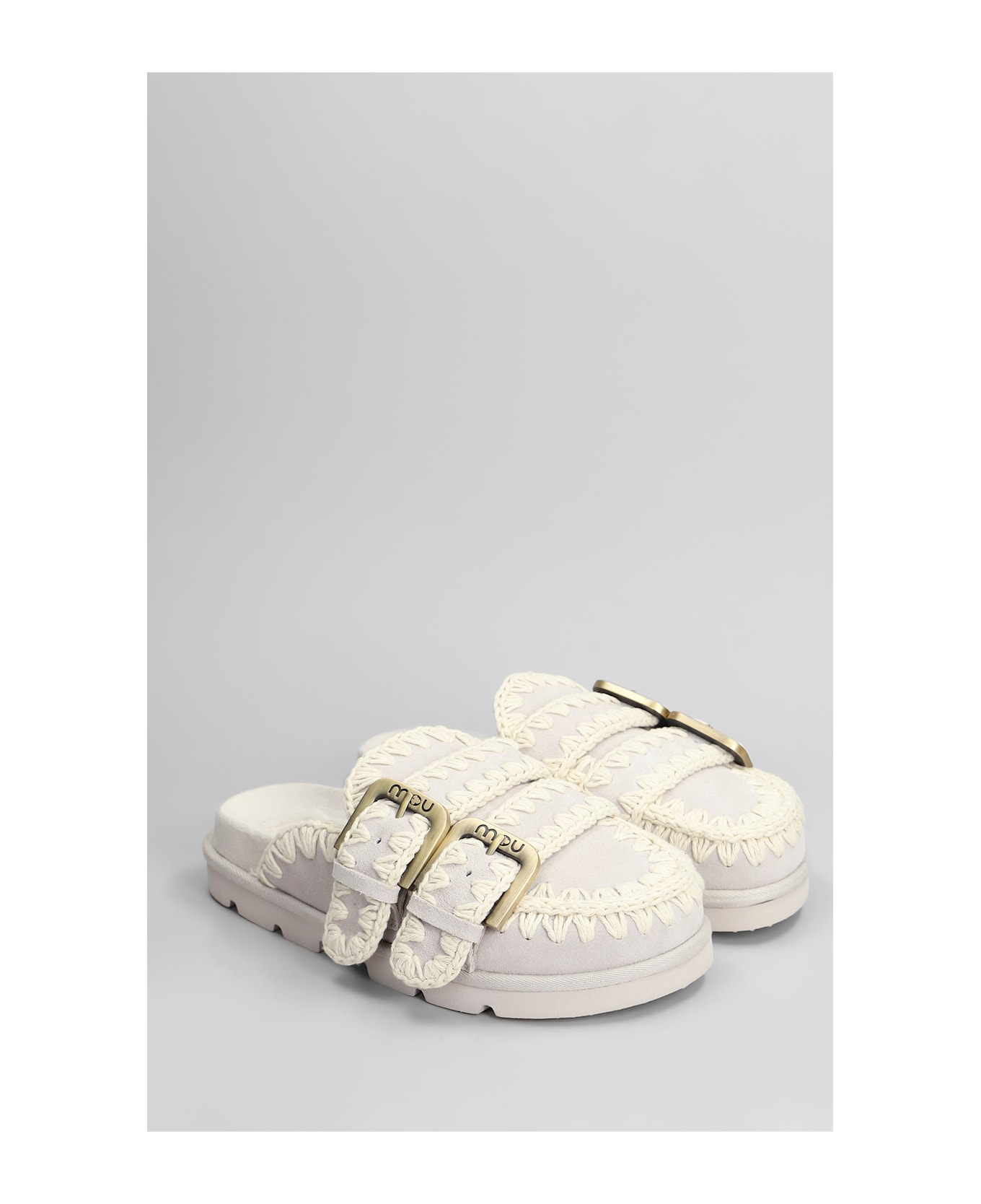 Mou Low Bio Sabot Slipper-mule In Grey Suede - grey