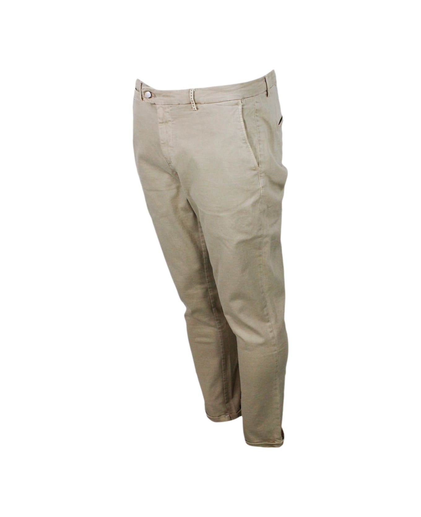 Sartoria Tramarossa Luis Trousers With Chino Pockets In Stretch Elastic Cotton With Tone-on-tone Tailored Stitching And Suede Tab And Zip Closure - Sahara Desert