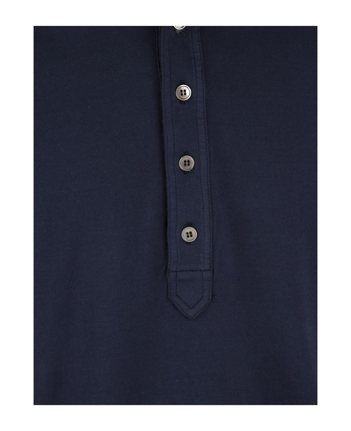 Fedeli Five - Long-sleeved Cotton Polo Shirt - Blue