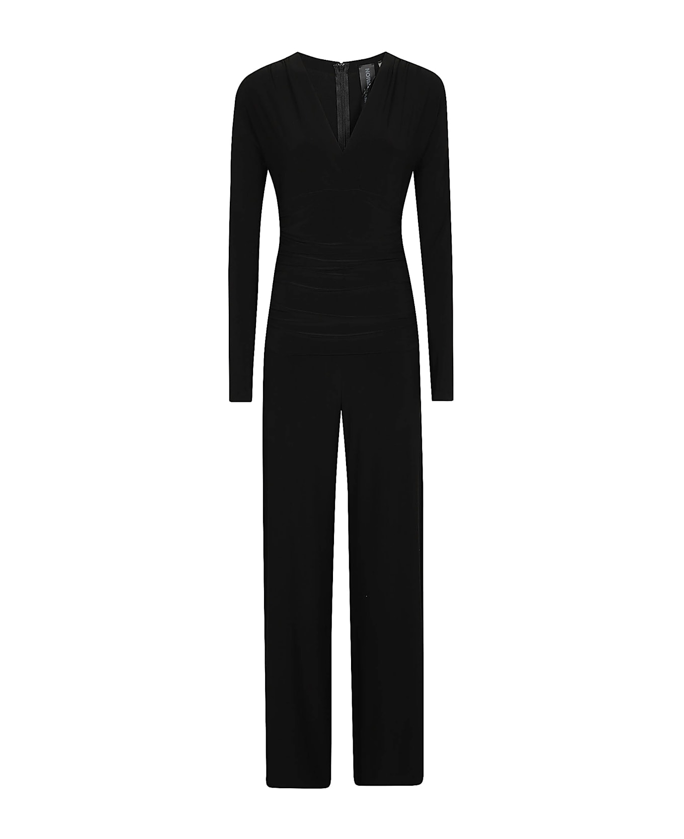 Norma Kamali Long Sleeve V Neck Jumpsuit - Black
