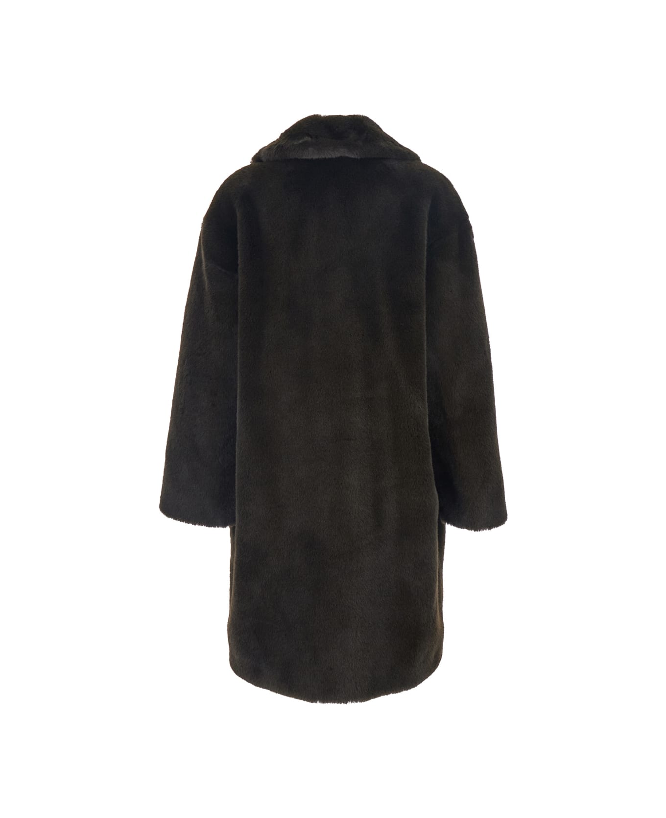 STAND STUDIO 
camille
 Brown Coat With Wide Notched Revers And Front Concealed Closure In Ecofur Woman - Brown