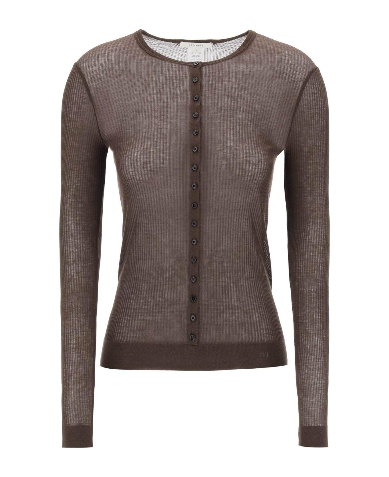 Lemaire Long Sleeved Semi-sheer Ribbed Top - BROWN