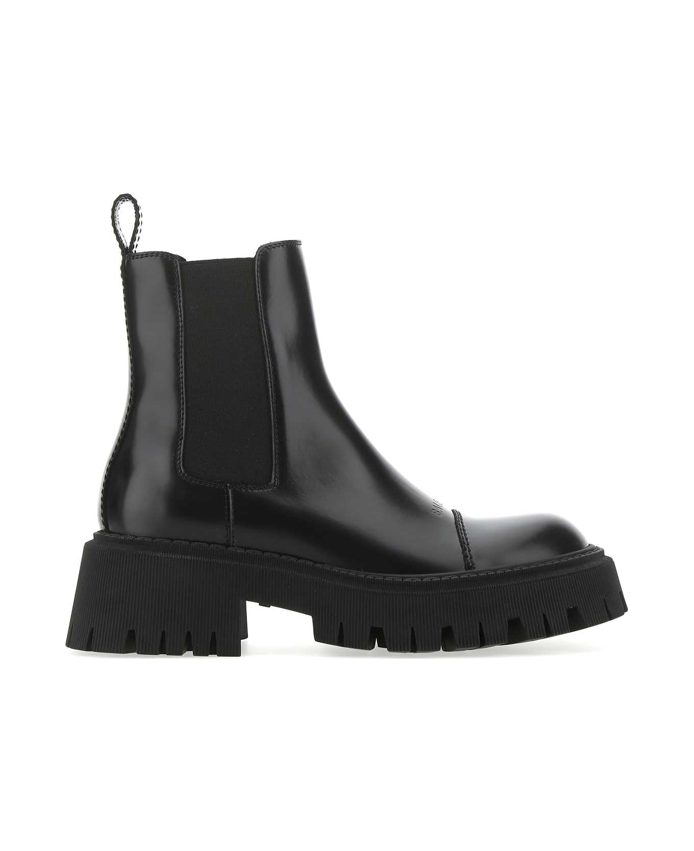Balenciaga Black Leather Tractor Ankle Boots - BLACK